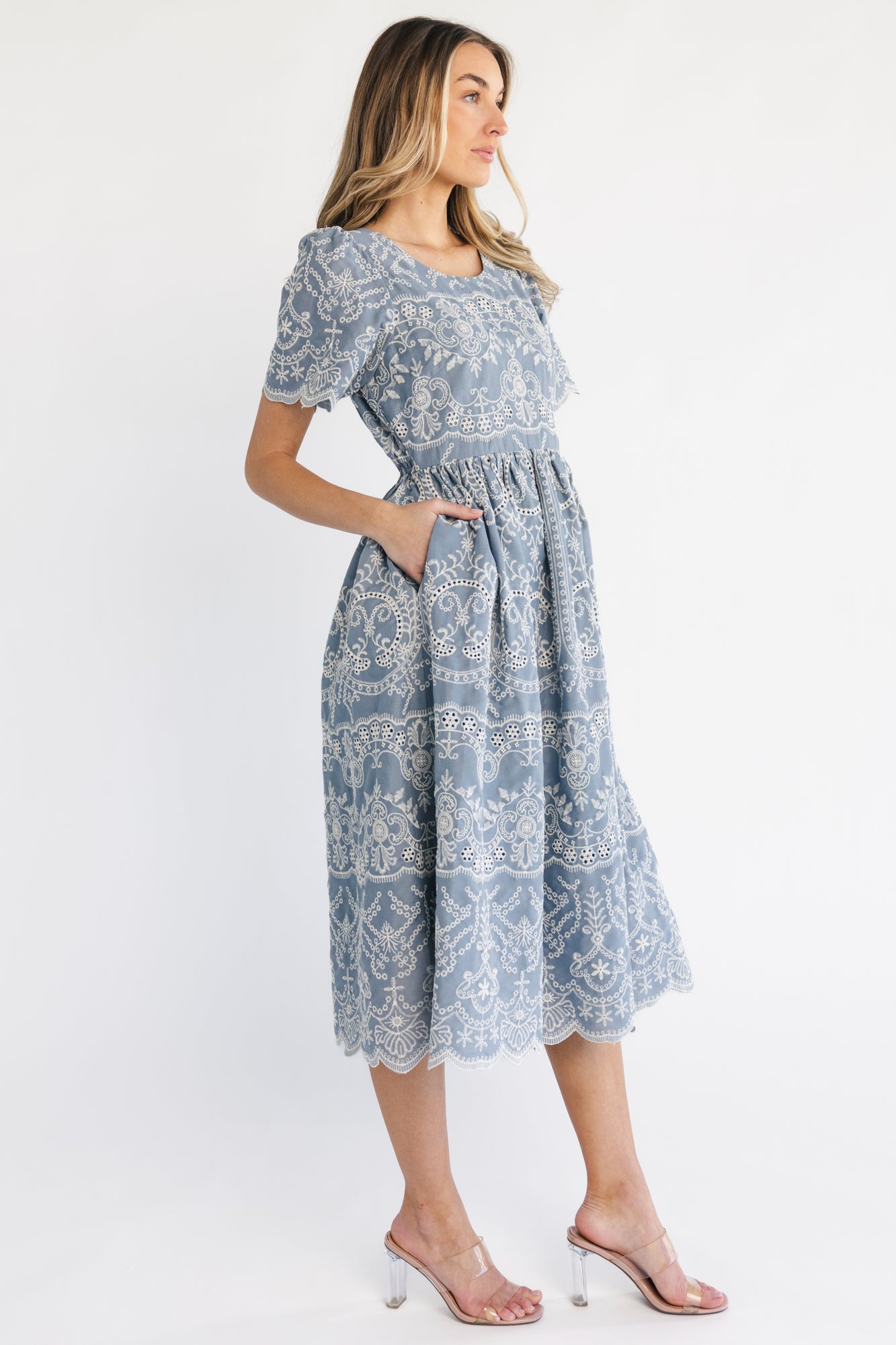 Margot Eyelet Midi Dress | Slate 7 Margot Eyelet Midi Dress | Slate