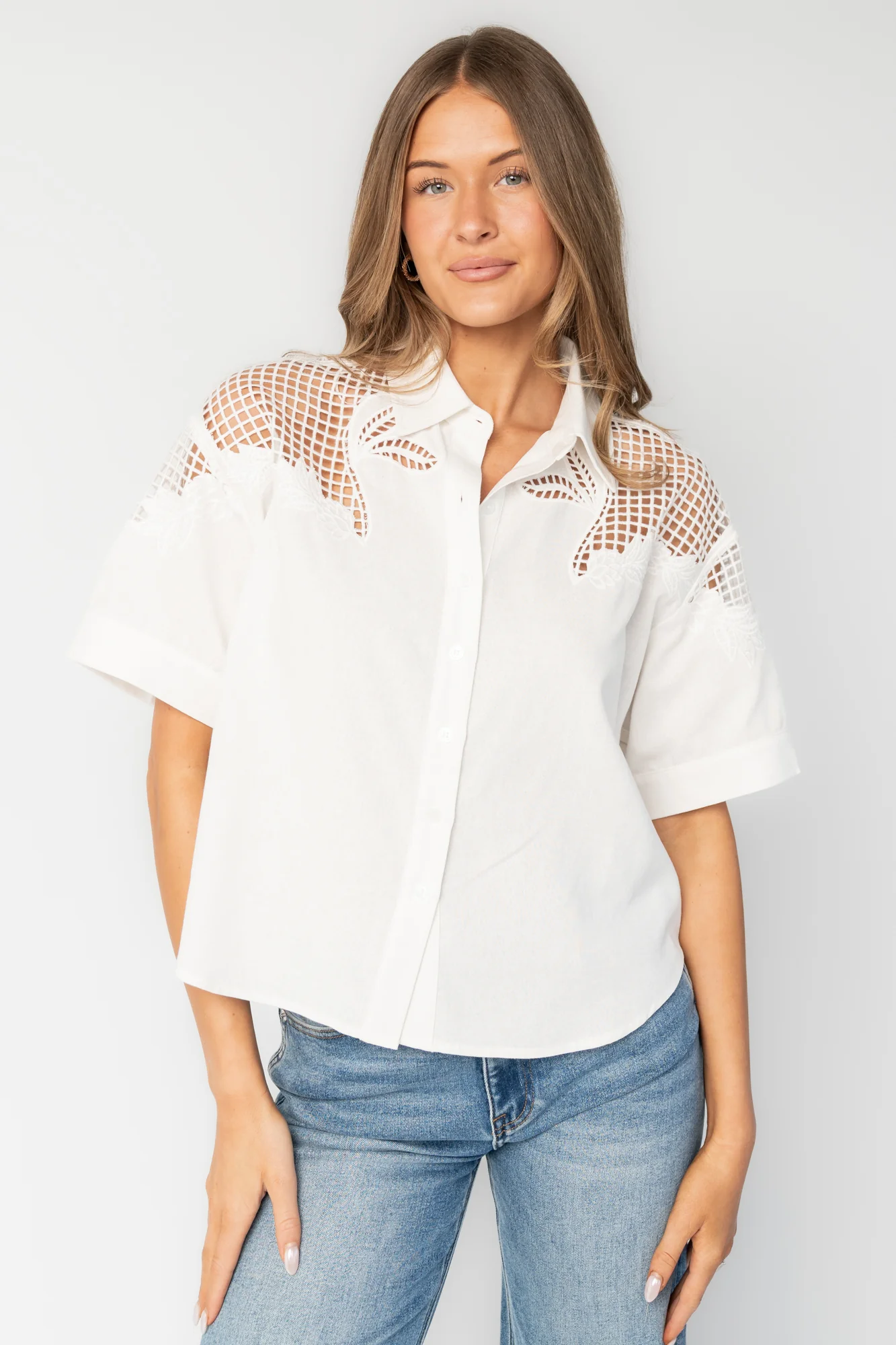 Jordin Embroidered Top - Off White Tee 1 Jordin Embroidered Top - Off White Tee