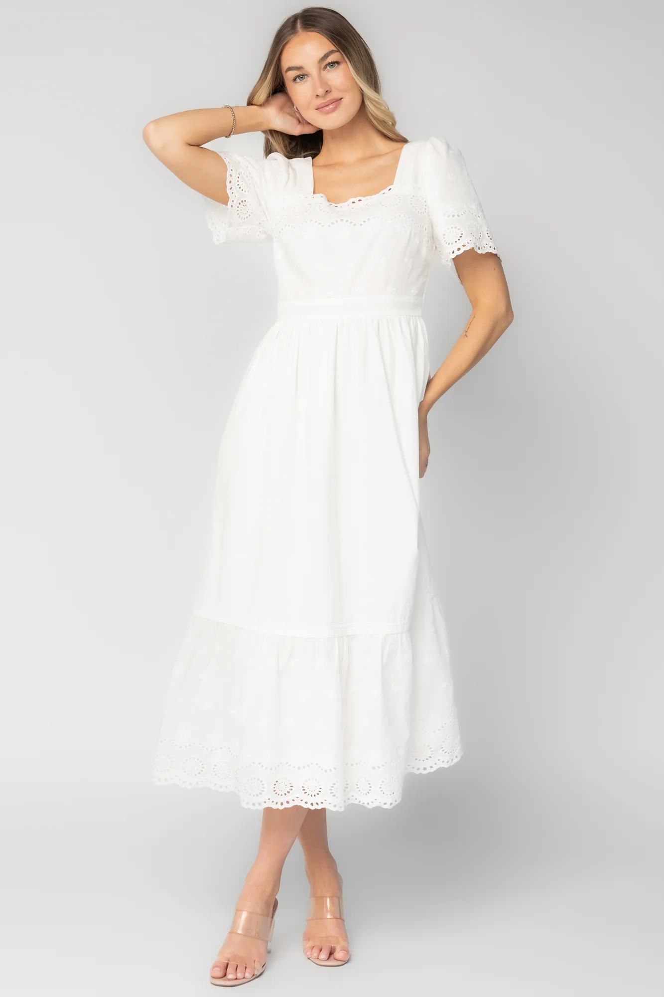 Maddy Eyelet Midi Dress - Off White