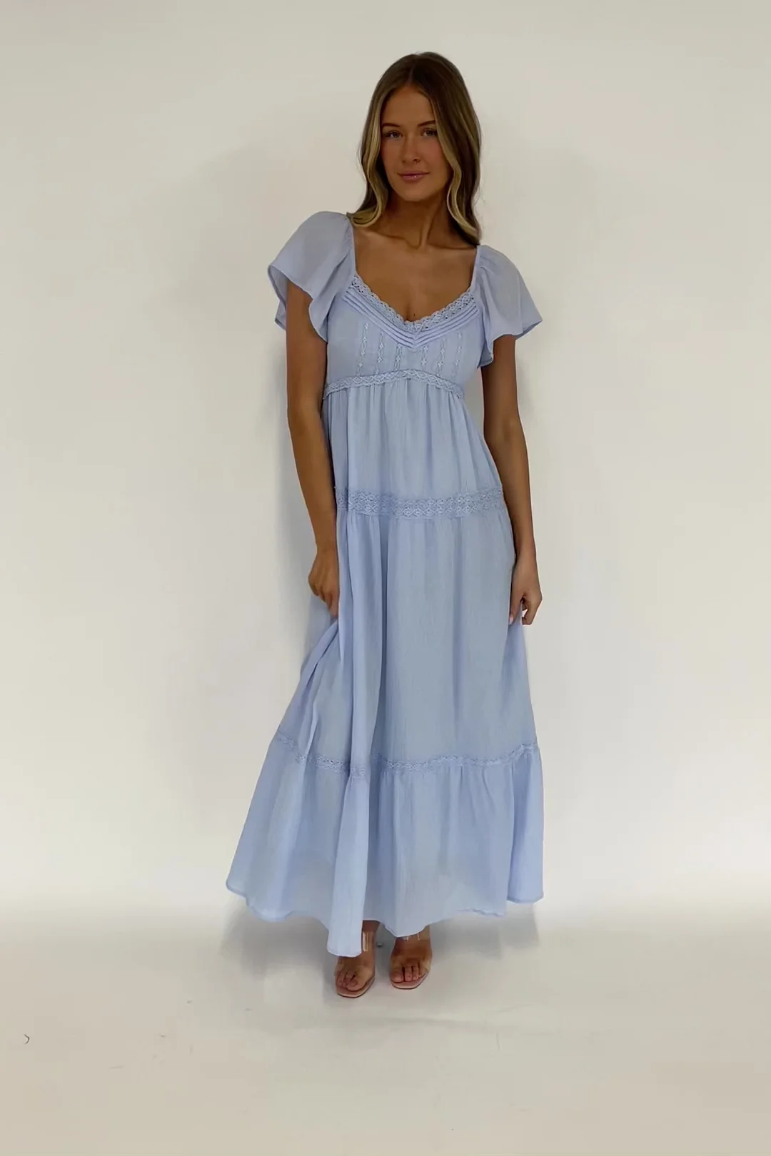 Sabine Smocked Cotton Maxi Dress - Blue
