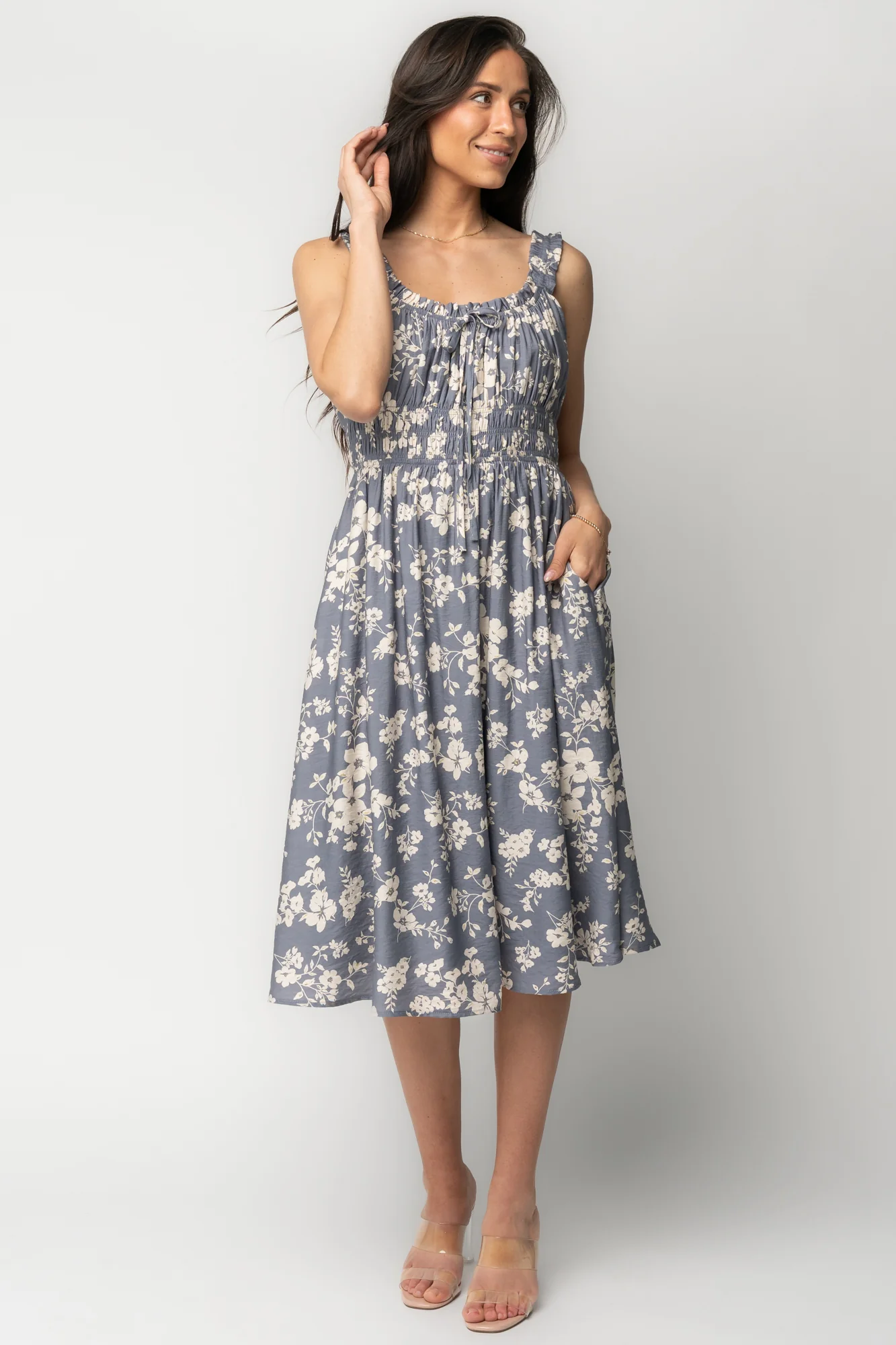Betty Midi Dress — Slate Floral, Sizes XS–3XL