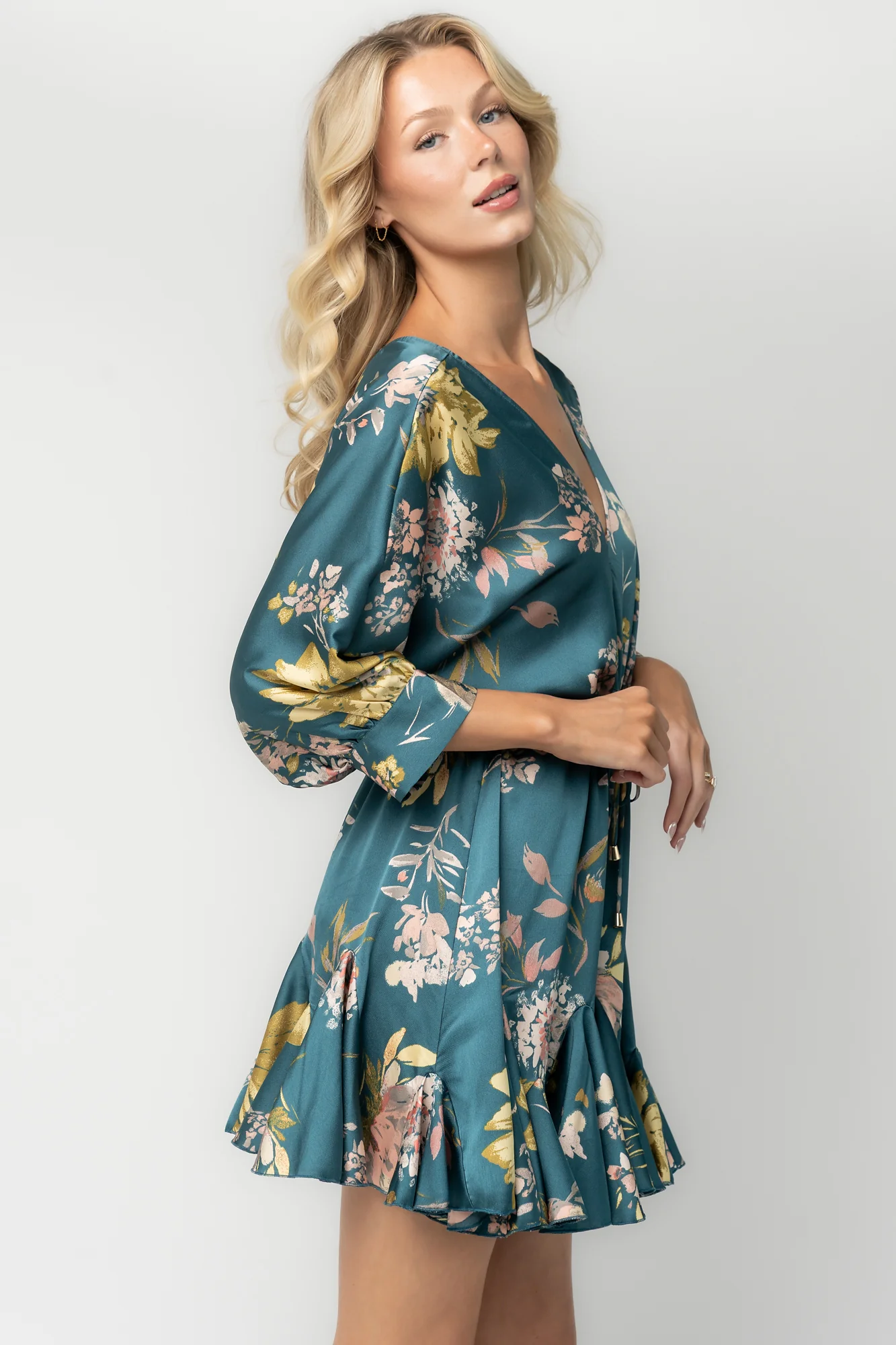 Desiree Satin Short Dress - Teal Floral 3 Desiree Satin Short Dress - Teal Floral