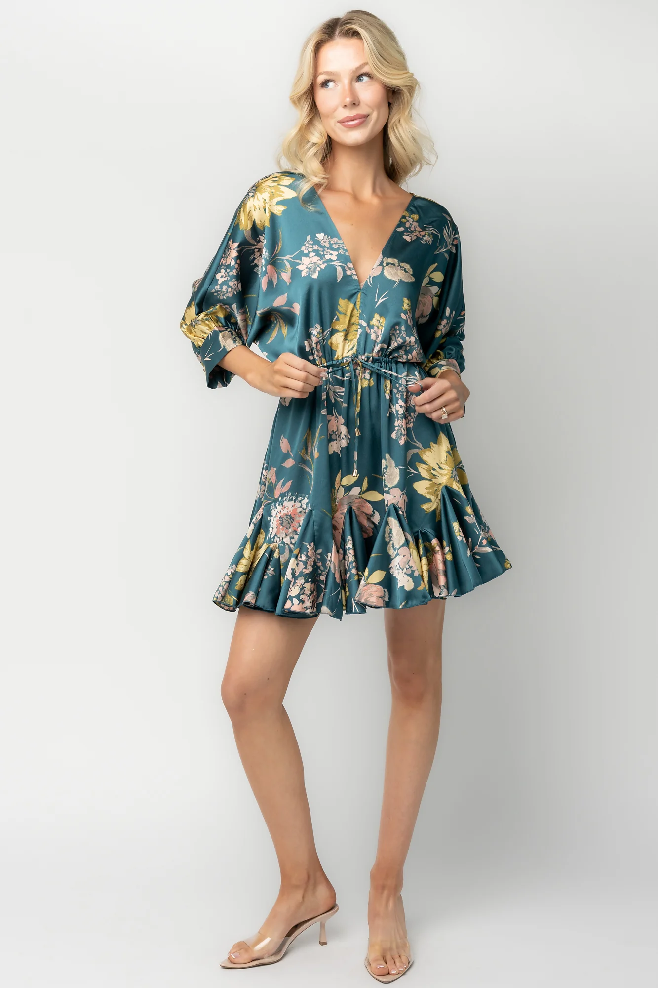 Desiree Satin Short Dress - Teal Floral 6 Desiree Satin Short Dress - Teal Floral