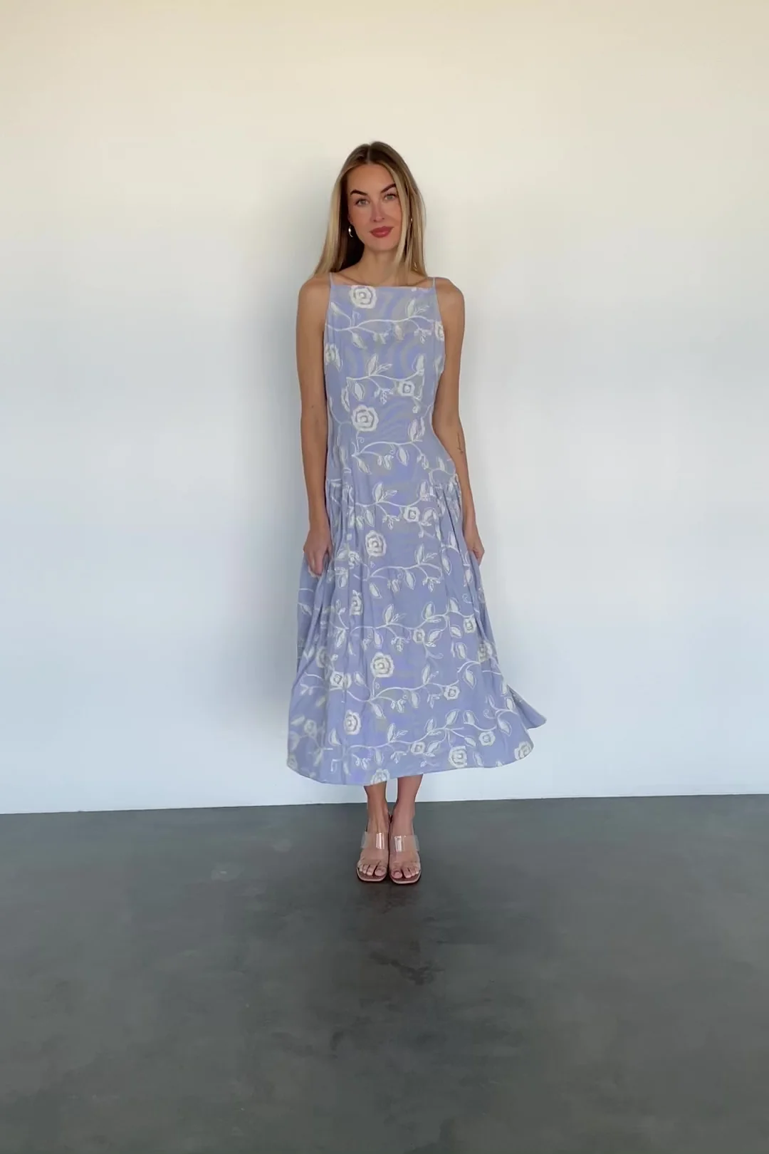 Shea Embroidered Midi Dress in Blue Stripe