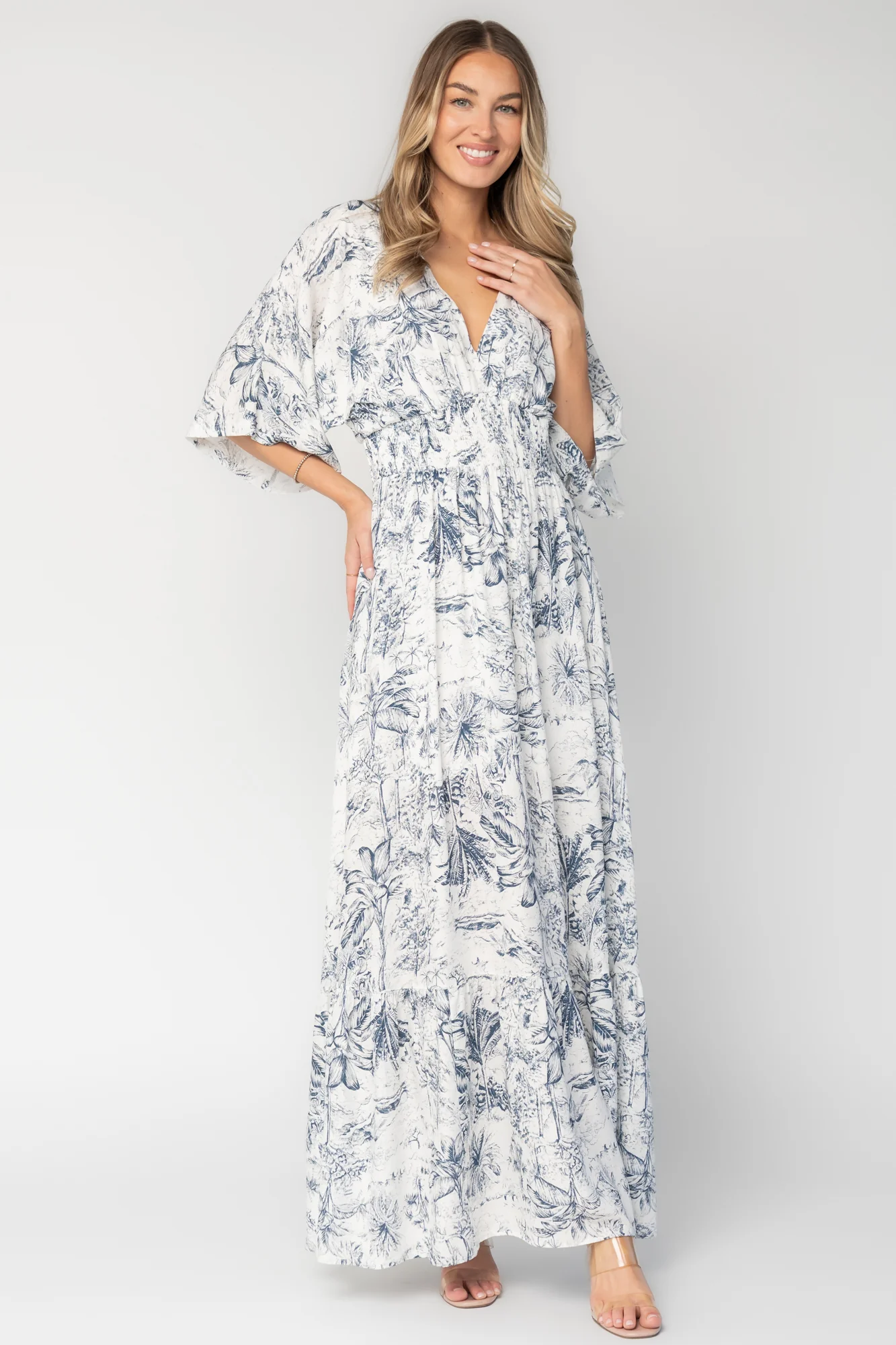 Christiana Maxi Dress in Off White + Slate