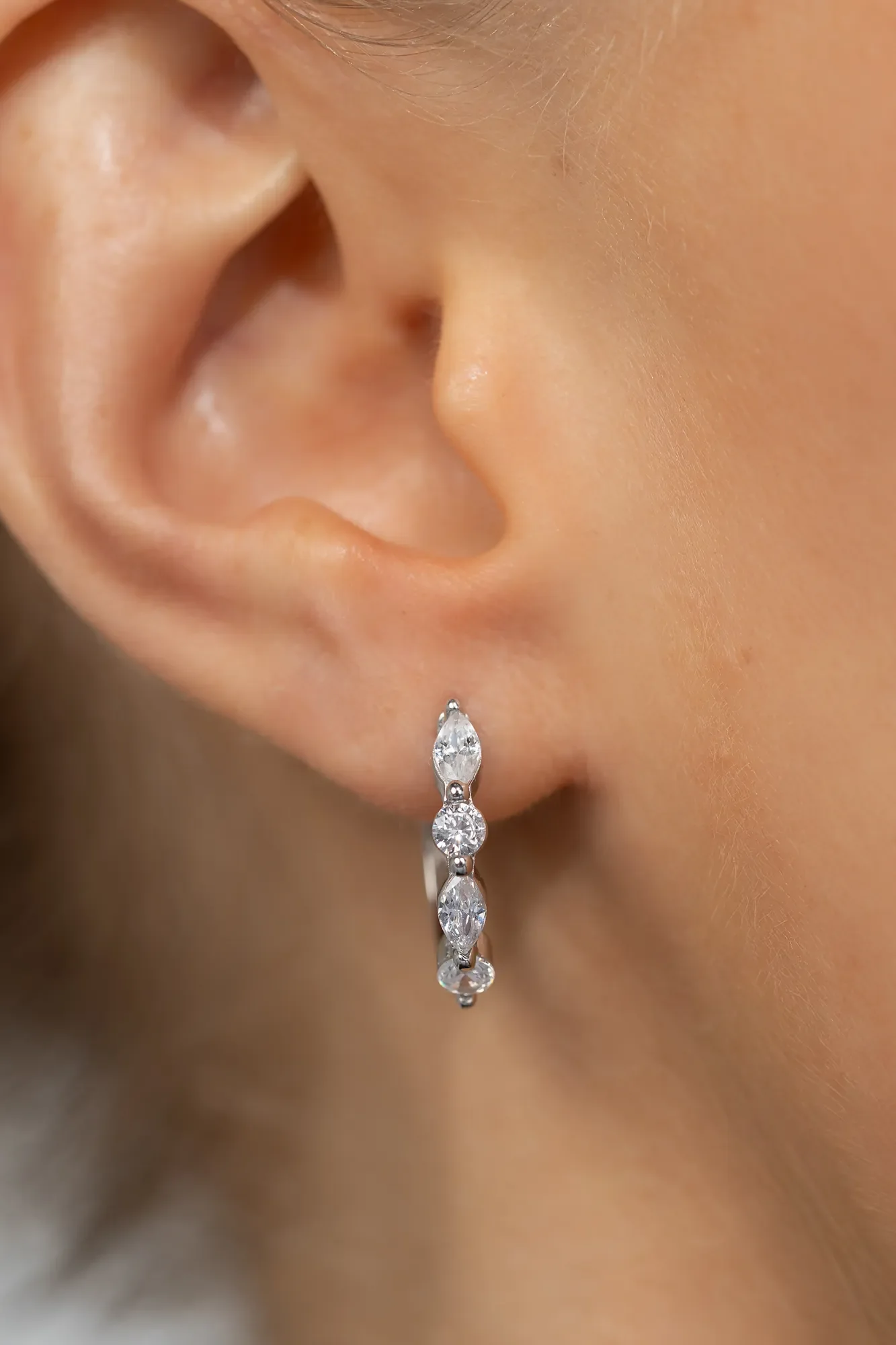 Aria Crystal Hoops - 925 Silver Zircon