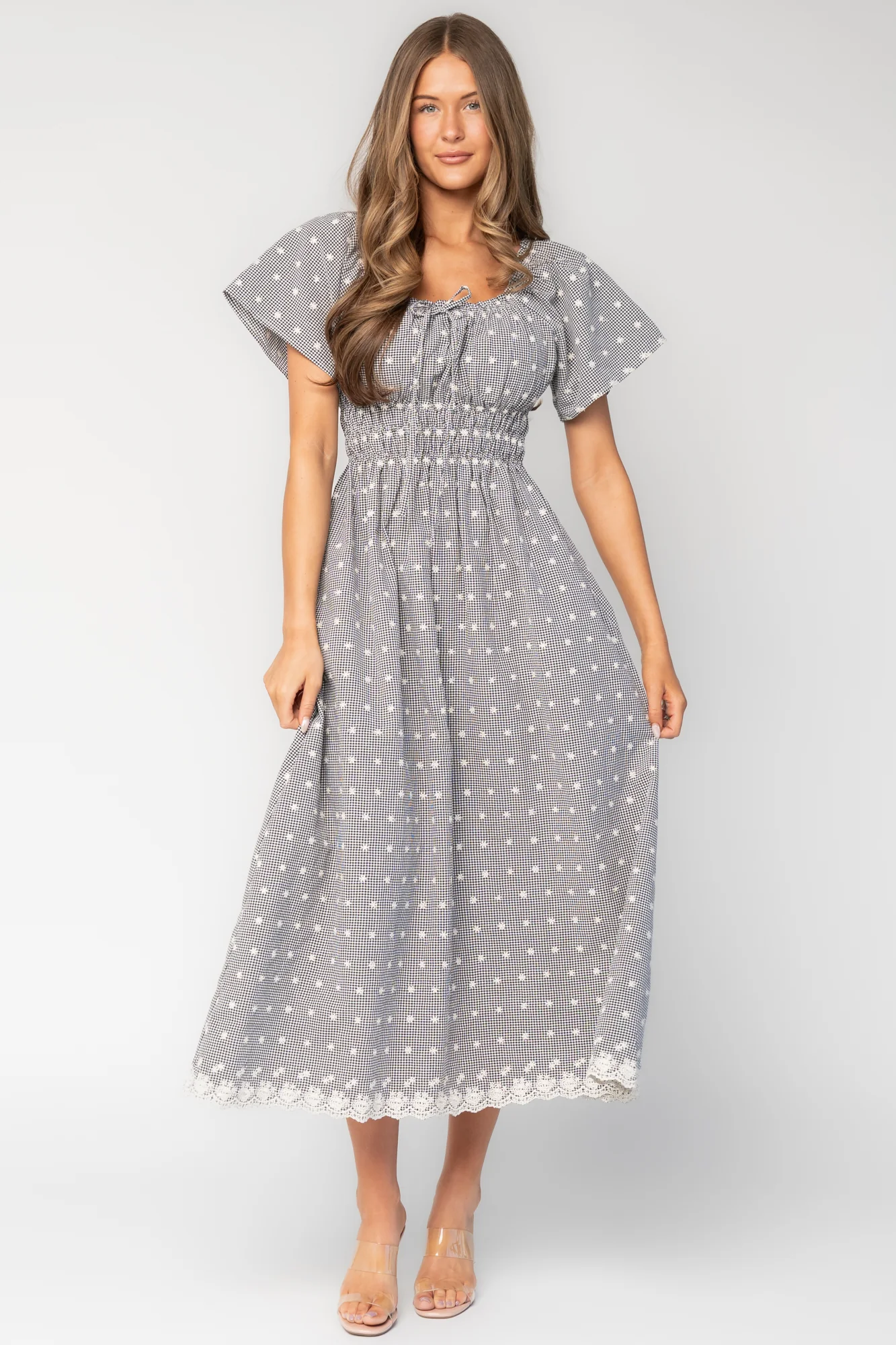 Reyna Midi Dress — Black & White Gingham