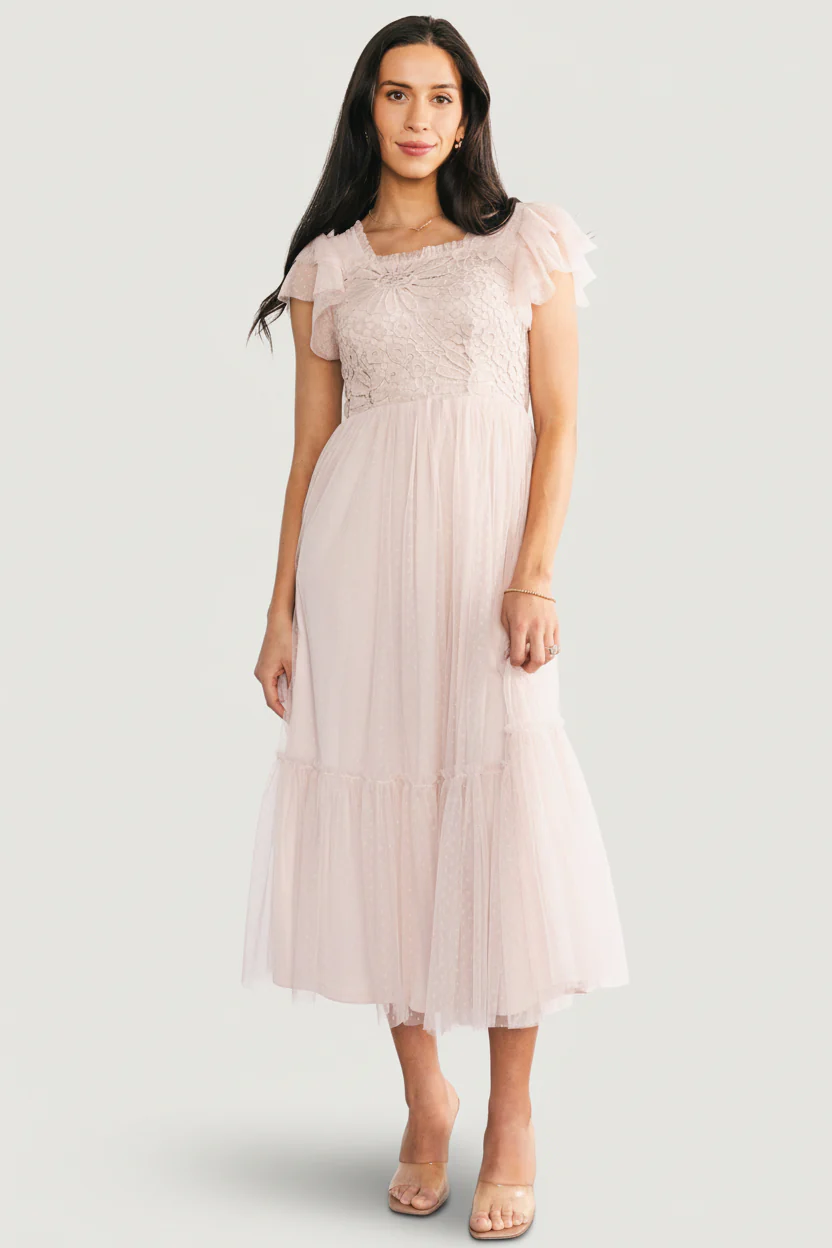 Elowyn Lace Top Midi Dress — Natural