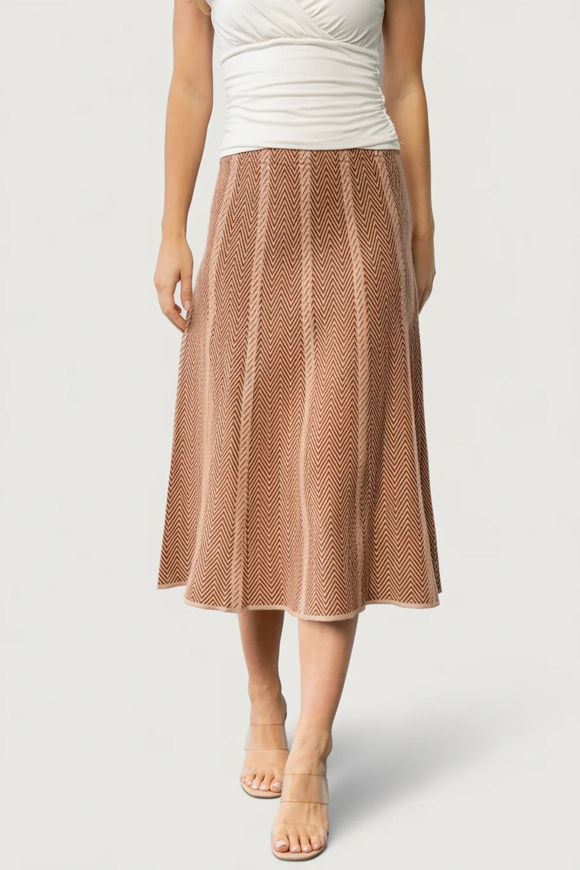 Astrid Midi Skirt - Rust Chevron Knit