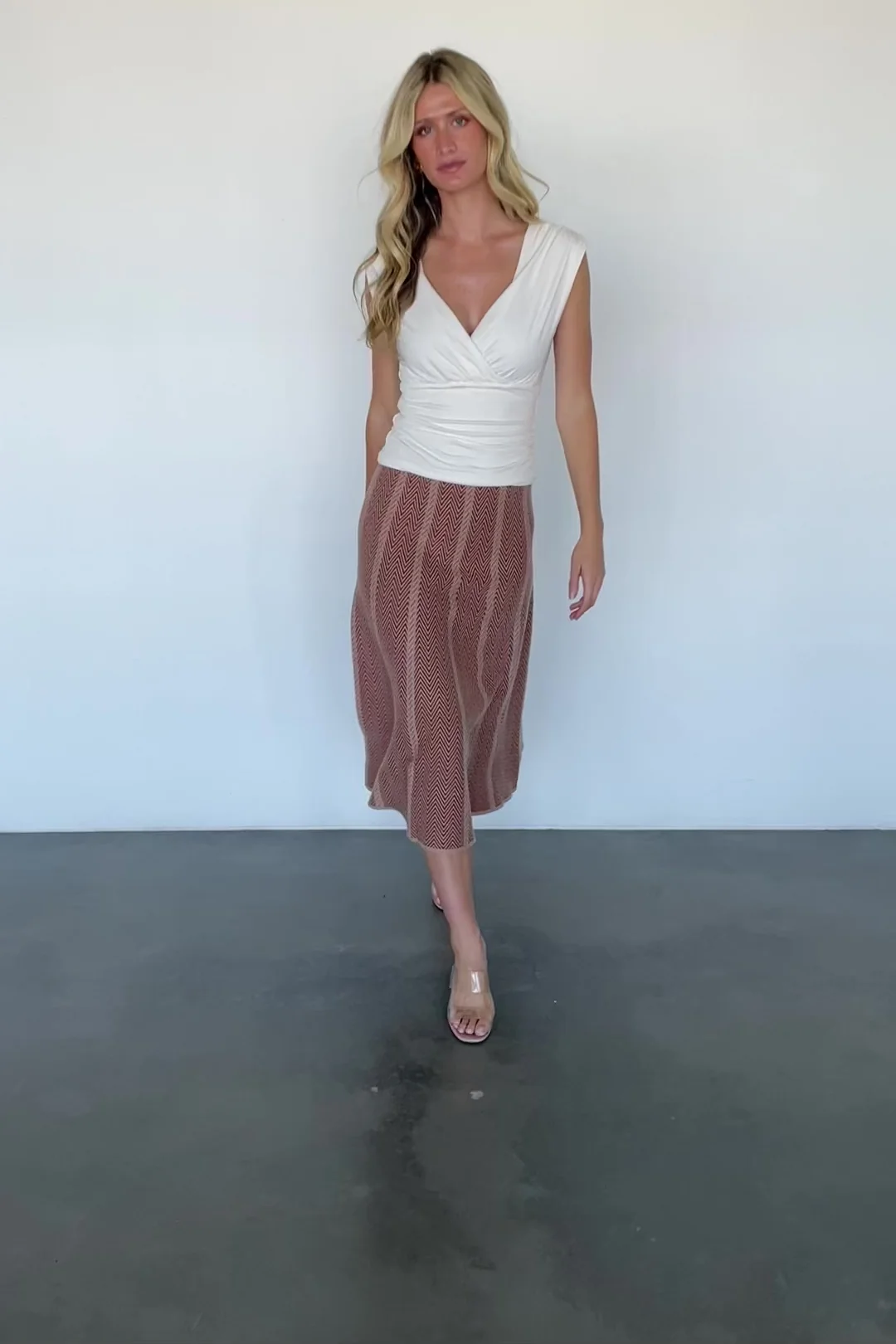Astrid Midi Skirt - Rust Chevron Knit