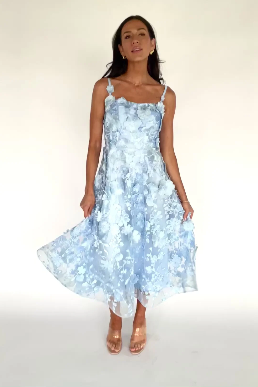 Soleil Floral Applique Midi Dress, Light Blue