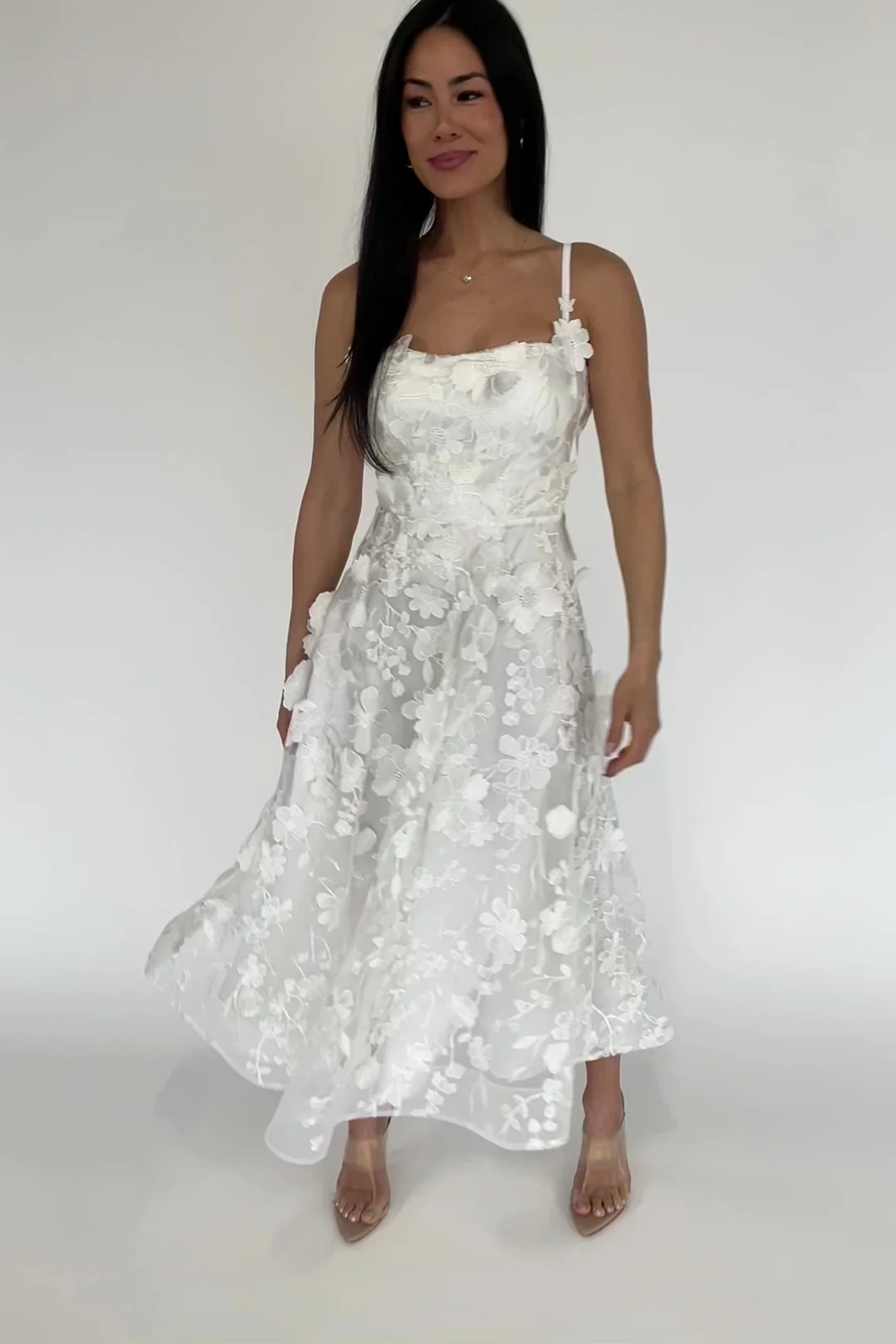 Soleil Floral Applique Midi Dress - Ivory 2 Soleil Floral Applique Midi Dress - Ivory