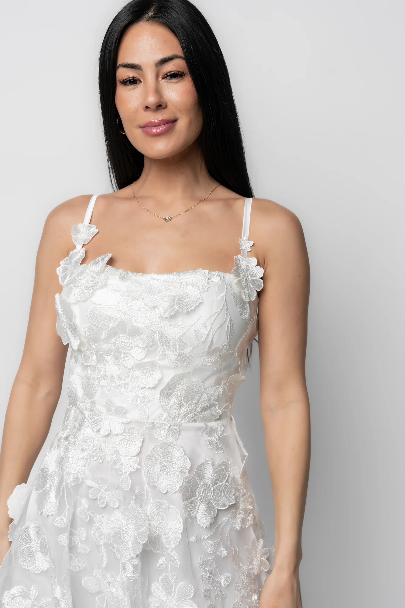 Soleil Floral Applique Midi Dress - Ivory 3 Soleil Floral Applique Midi Dress - Ivory