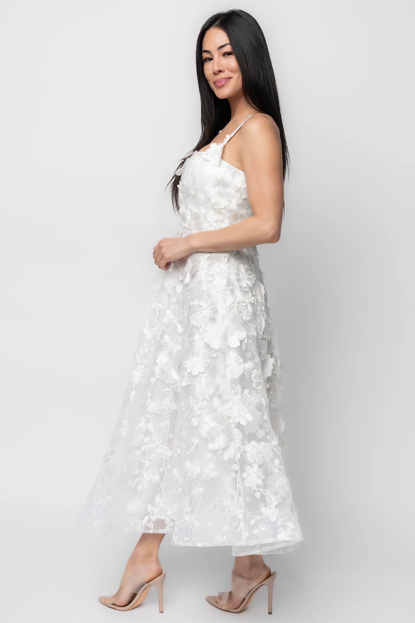 Soleil Floral Applique Midi Dress - Ivory 4 Soleil Floral Applique Midi Dress - Ivory