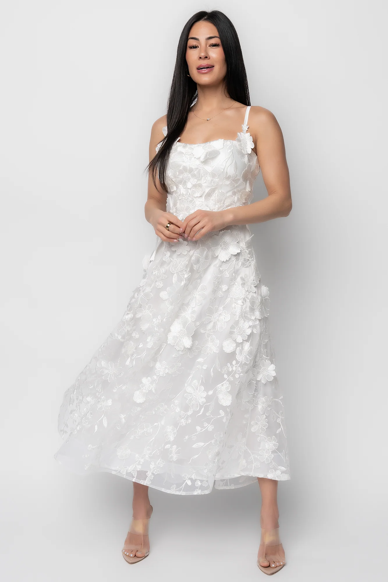 Soleil Floral Applique Midi Dress - Ivory 7 Soleil Floral Applique Midi Dress - Ivory