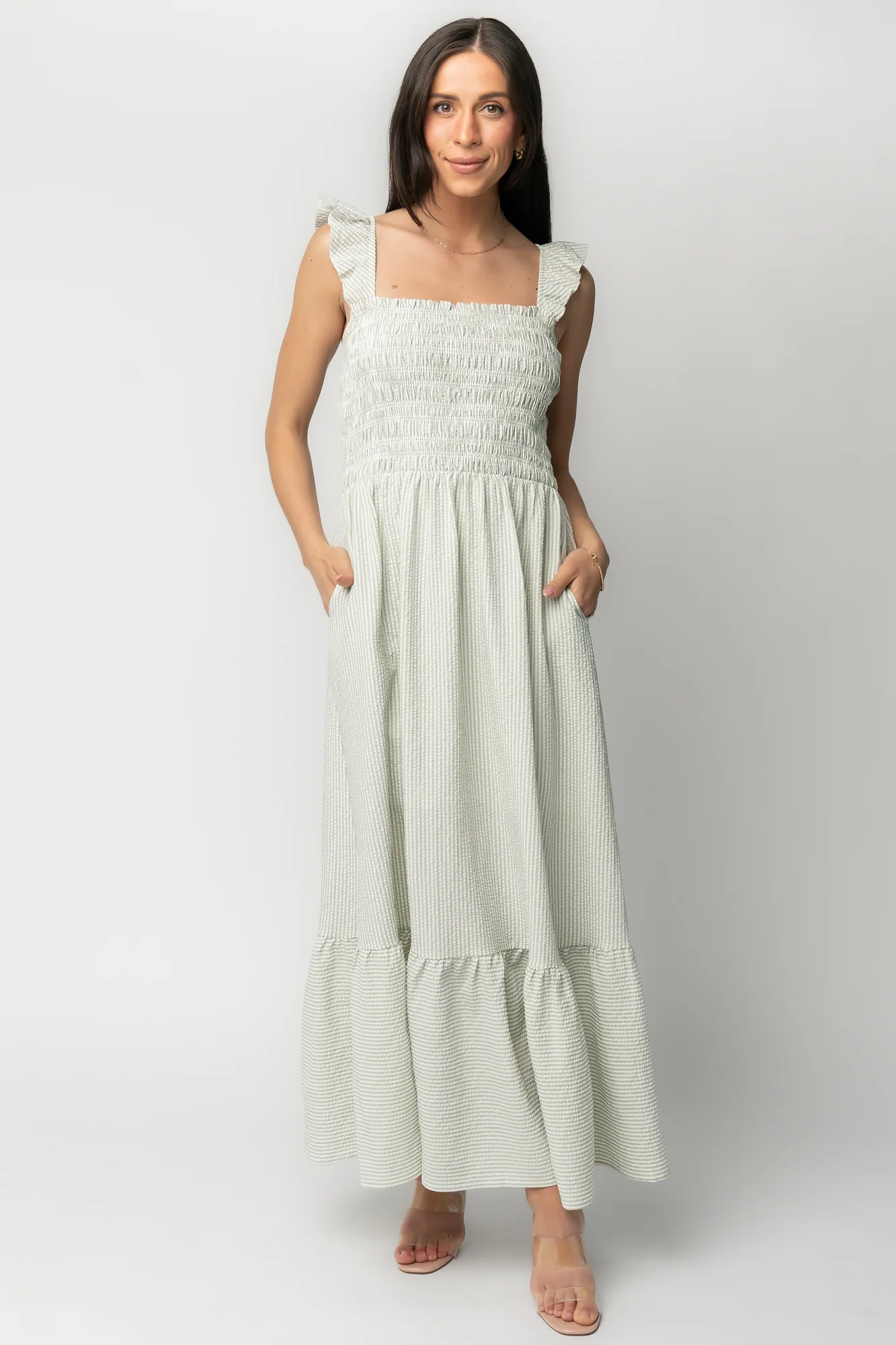 Jenny Smocked Maxi Dress, Sage & White