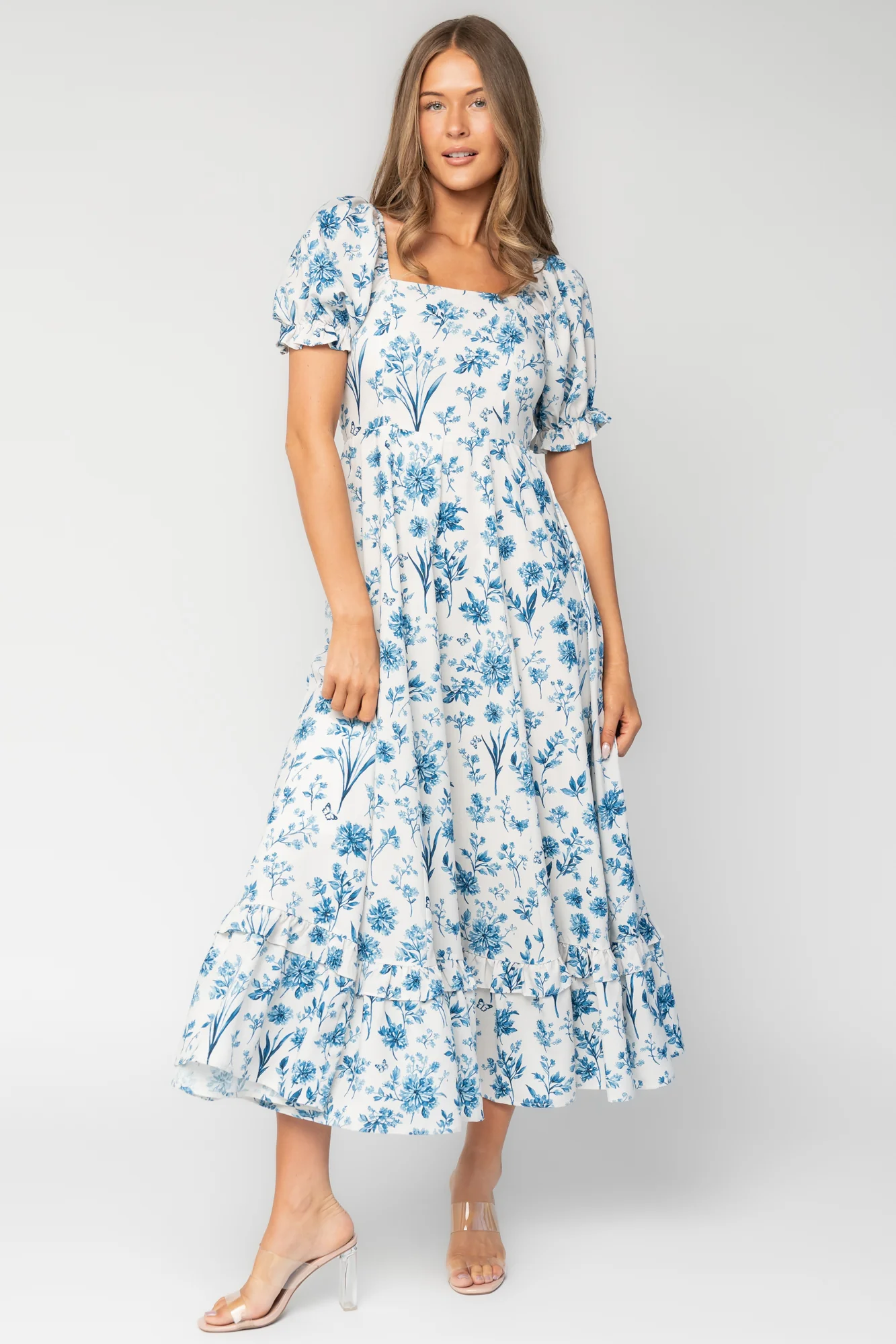Addison Maxi Dress — Ivory & Blue