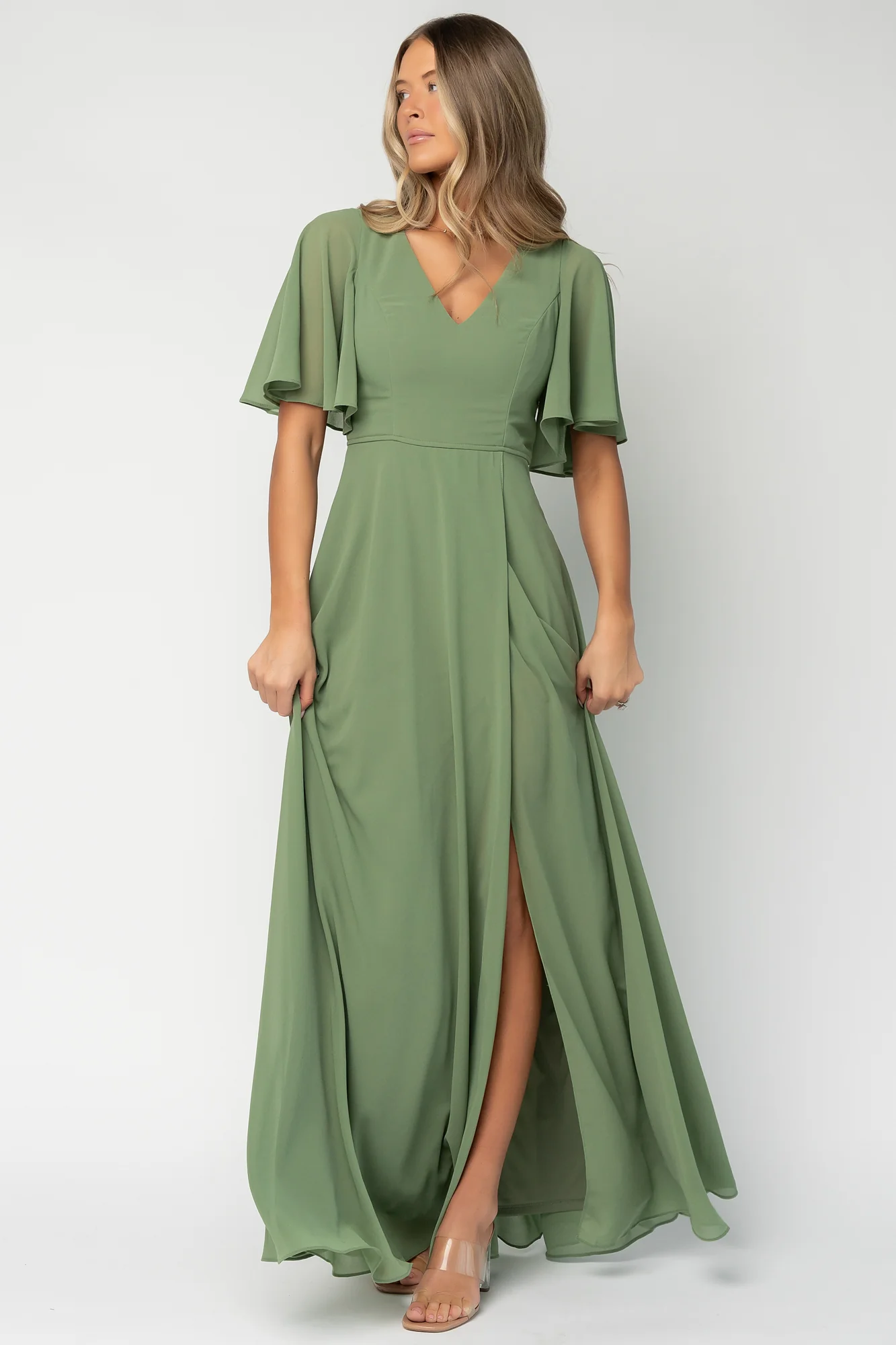 Valetta Maxi Dress - Olive Chiffon Bridesmaid