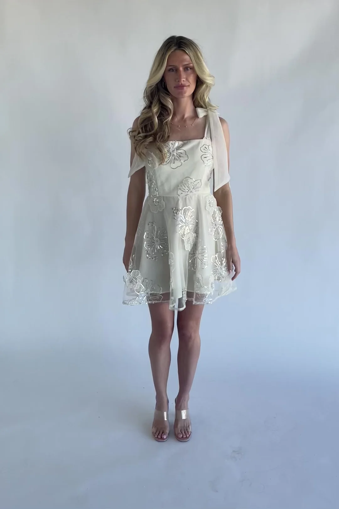 Antonella Sequin Mini Dress in Cream Tulle