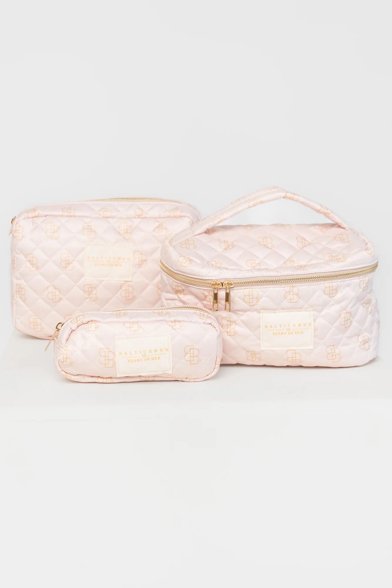 Kelani Quilted Cosmetic Bag Set - Pink 3-Piece