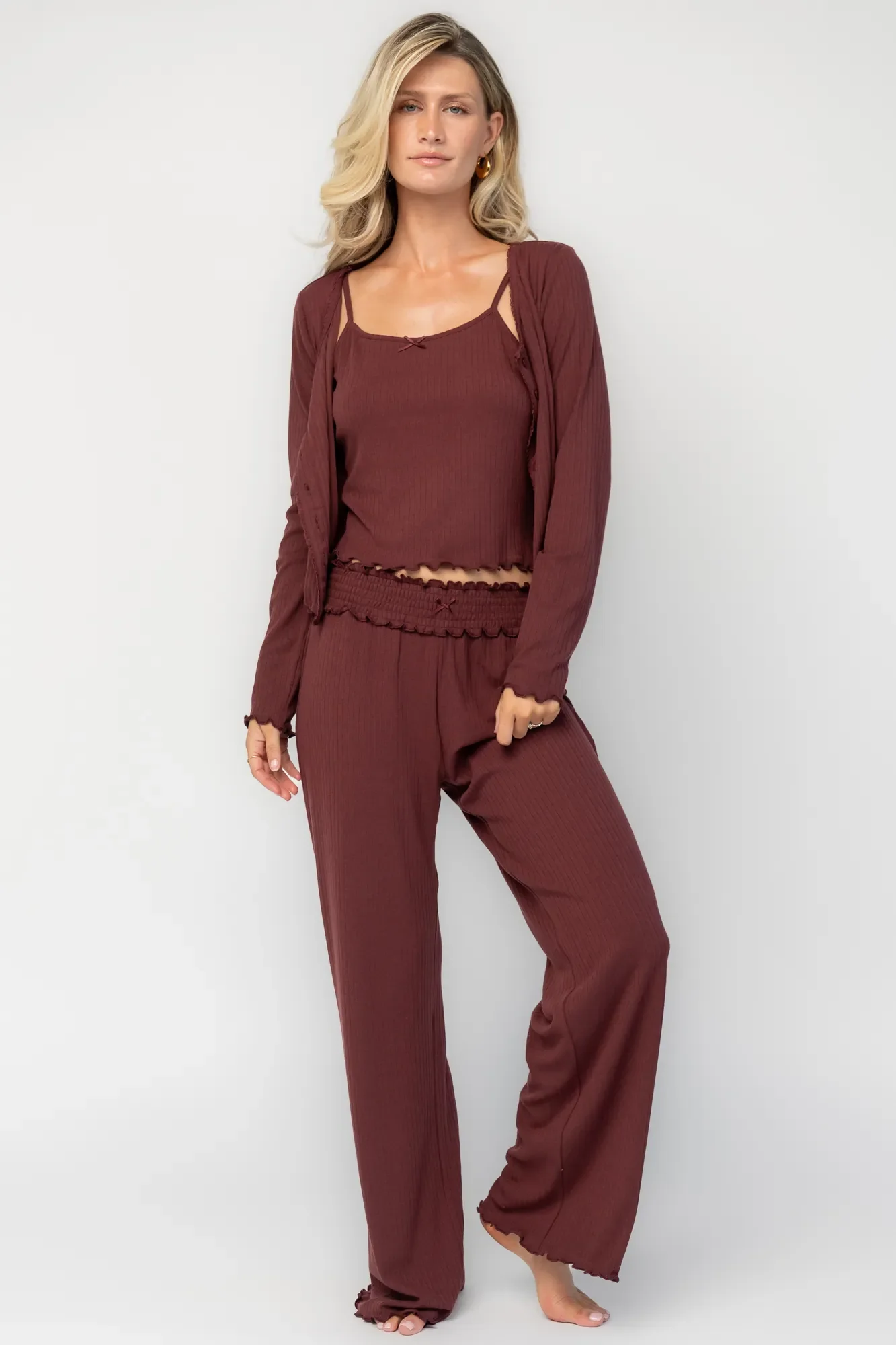 Louise Soft Knit 3-Piece Pajama Set — Mulberry
