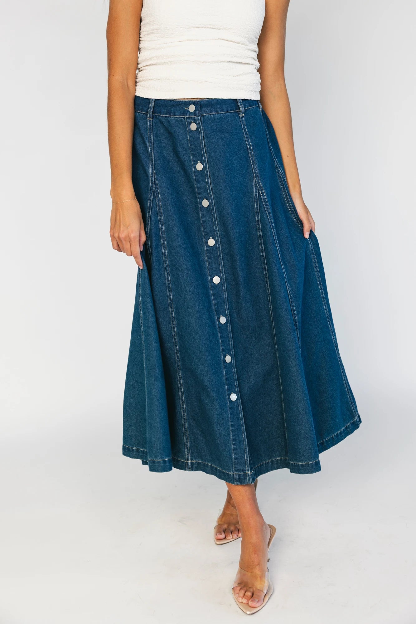 Cece Button Down Denim Skirt | Dark Wash 3 Cece Button Down Denim Skirt | Dark Wash