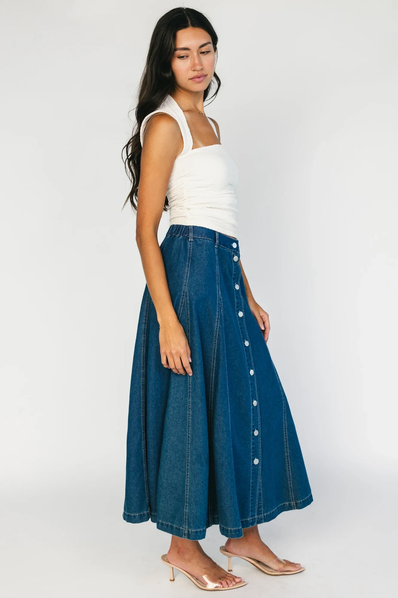 Cece Button Down Denim Skirt | Dark Wash 5 Cece Button Down Denim Skirt | Dark Wash