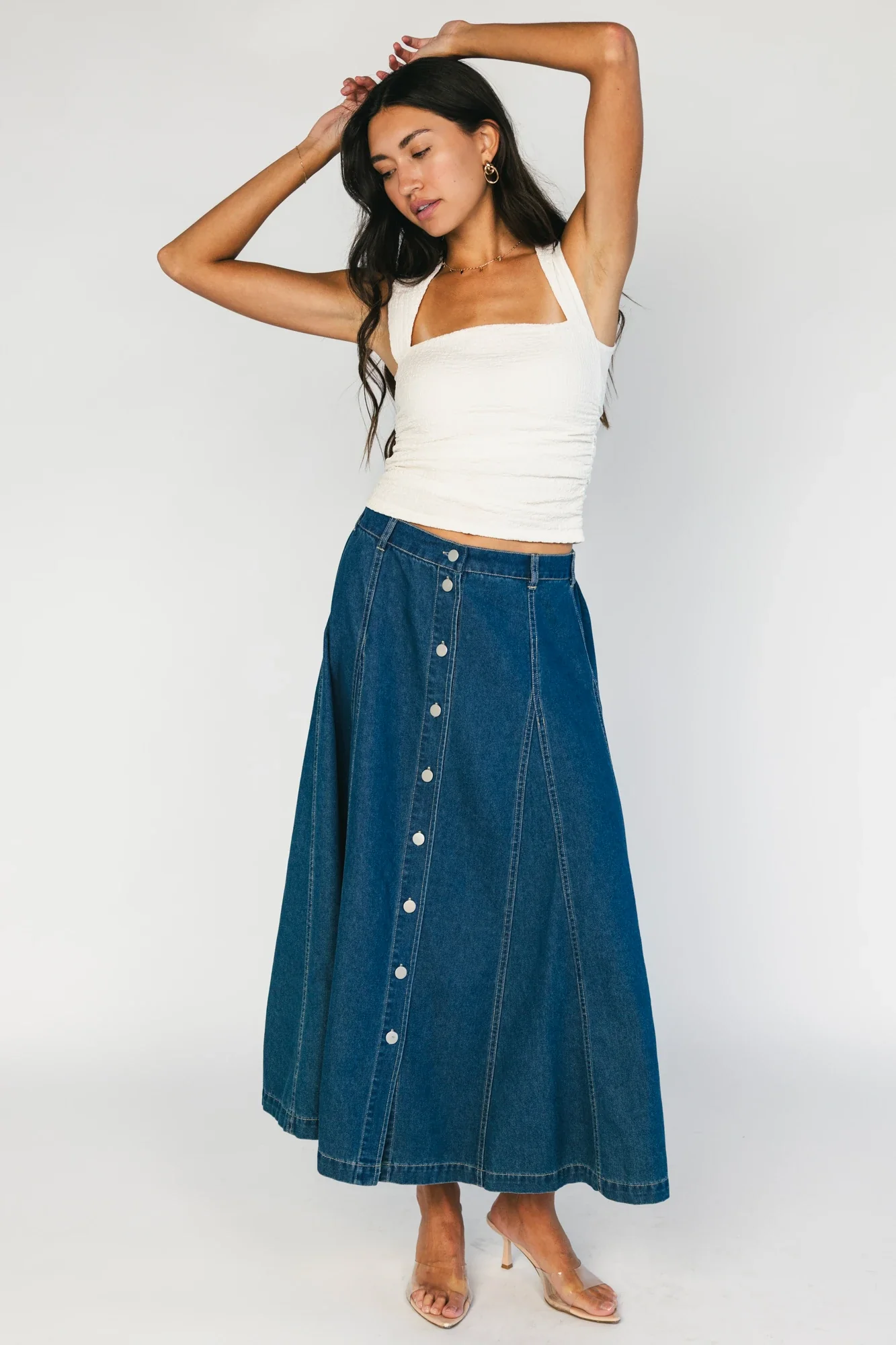 Cece Button Down Denim Skirt | Dark Wash 8 Cece Button Down Denim Skirt | Dark Wash