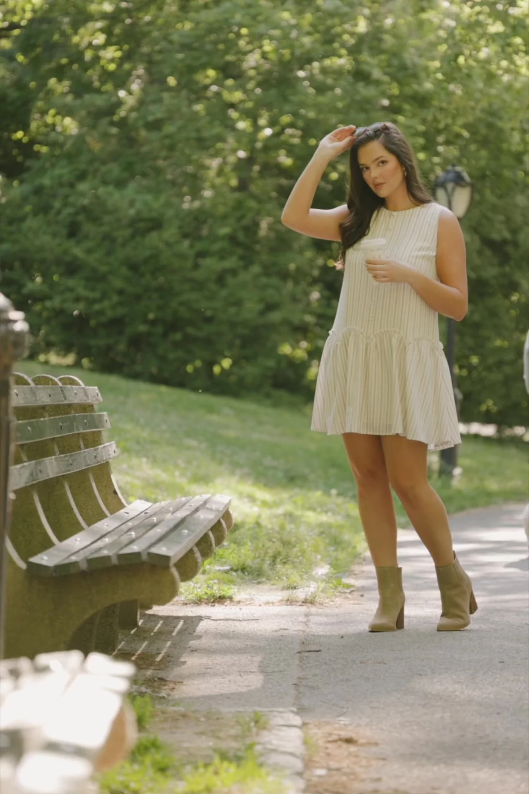 Aldridge Short Dress | Ivory + Taupe Stripe