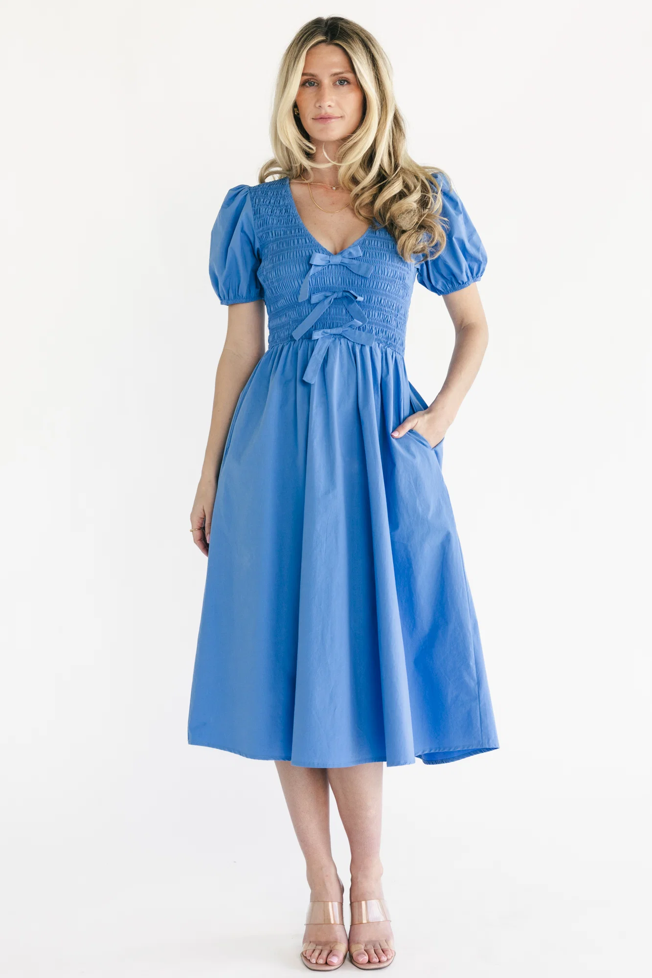 Pixie Midi Bow — Smocked Cotton Dress