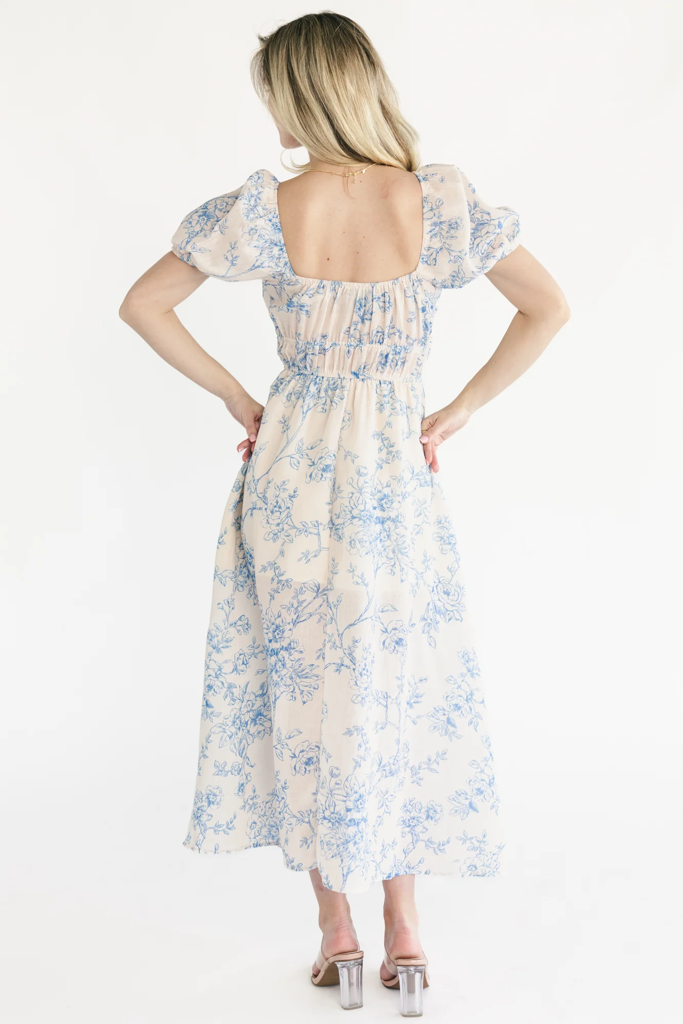 Vada Midi Dress - Cream & Blue Floral, V-Neck 5 Vada Midi Dress - Cream & Blue Floral, V-Neck