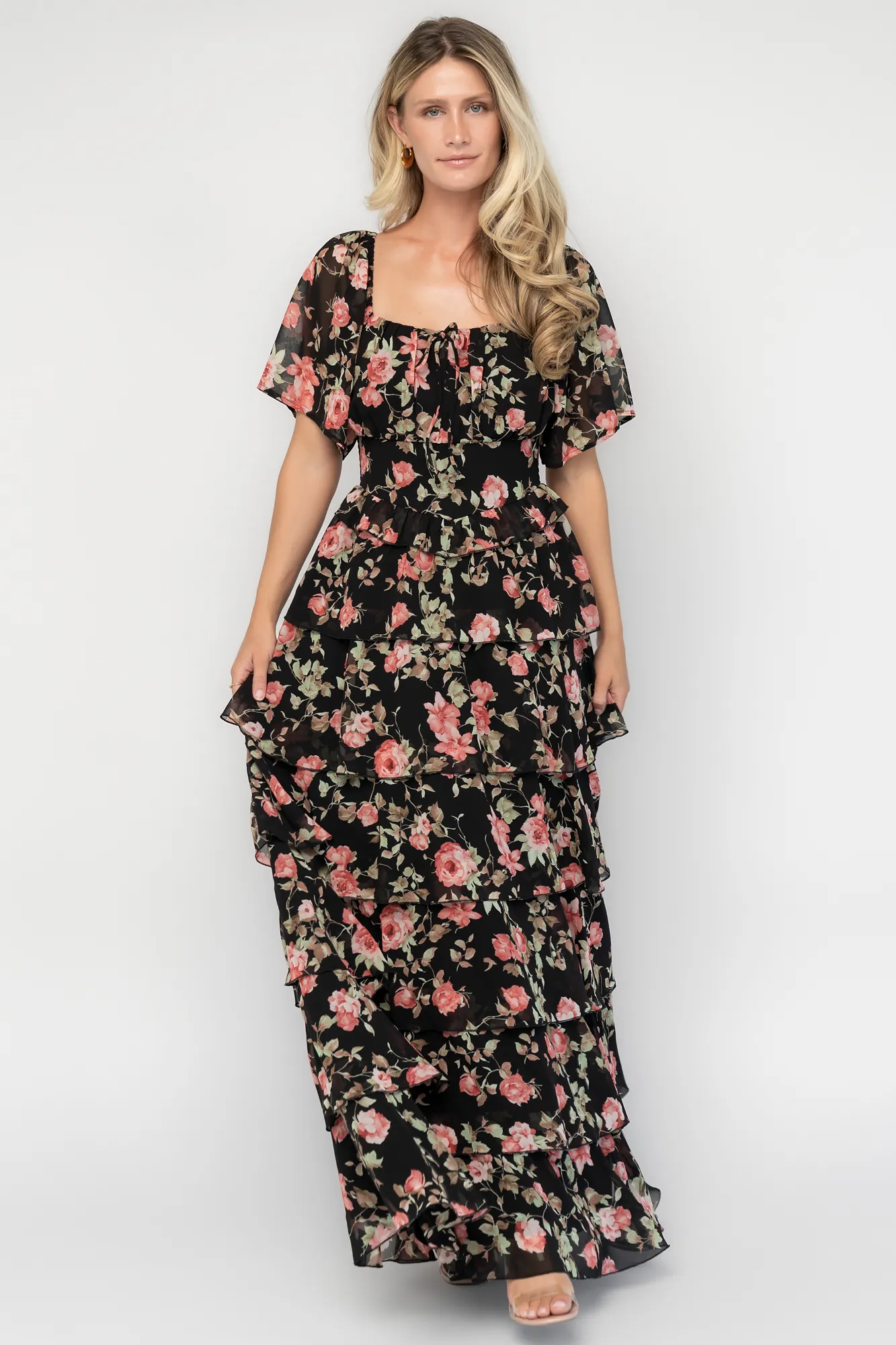 Bliss Tiered Maxi Dress - Black Multi Floral 16 Bliss Tiered Maxi Dress - Black Multi Floral