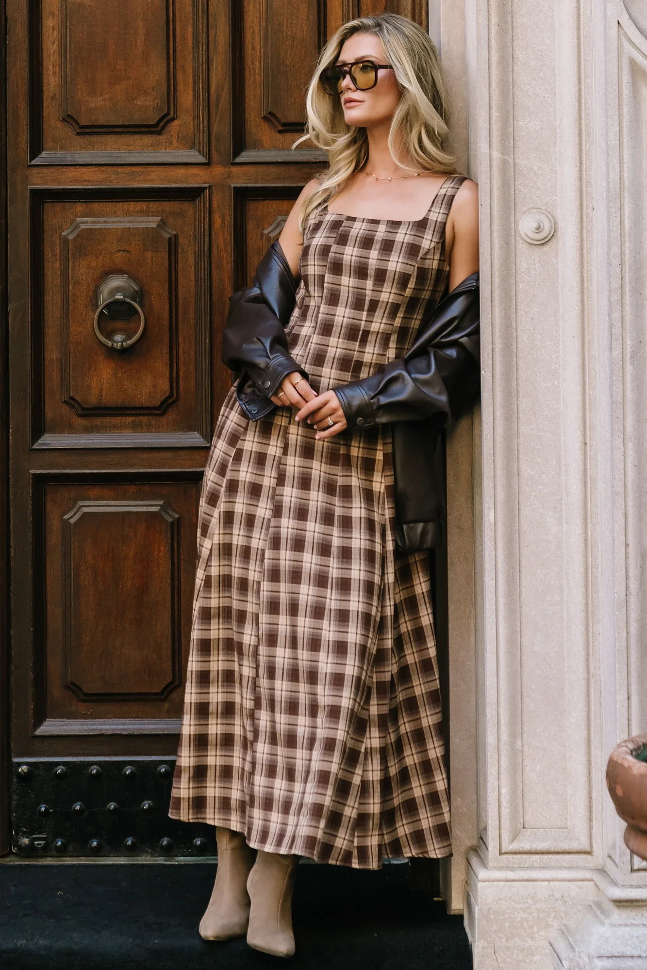 Belmont Maxi Dress | Brown Plaid Print