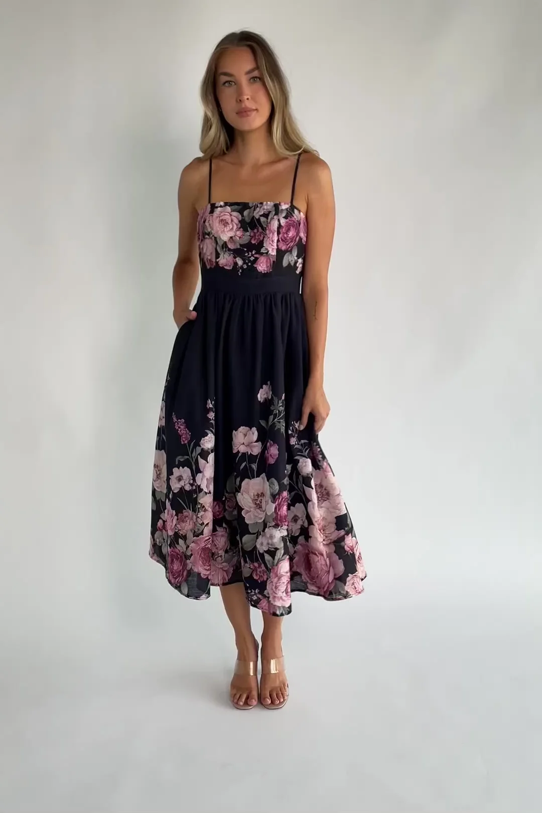 Noir Midi Dress | Black + Rose Floral