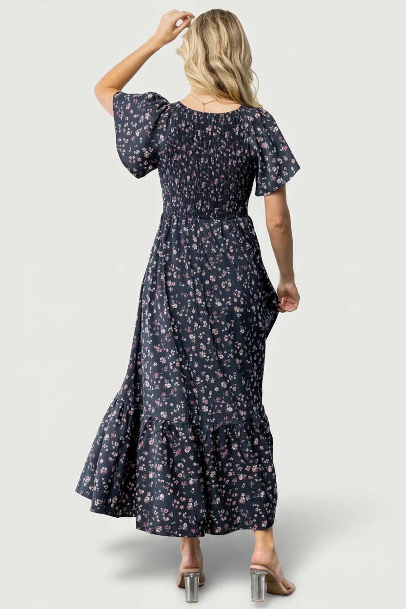 Jerah Smocked Midi Dress — Midnight Floral Print 5 Jerah Smocked Midi Dress — Midnight Floral Print