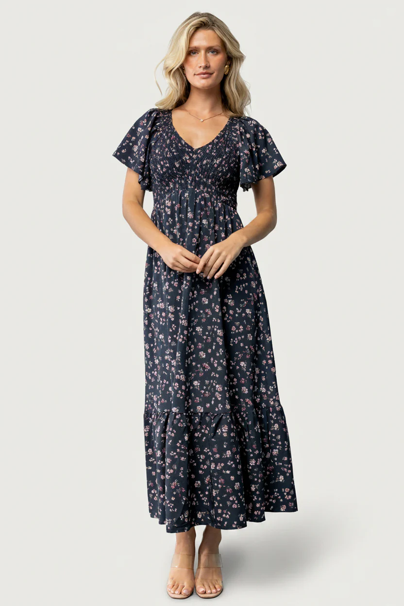 Jerah Smocked Midi Dress — Midnight Floral Print 6 Jerah Smocked Midi Dress — Midnight Floral Print