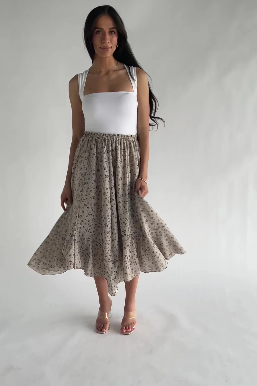Wrenley Midi Skirt | Warm Taupe Floral