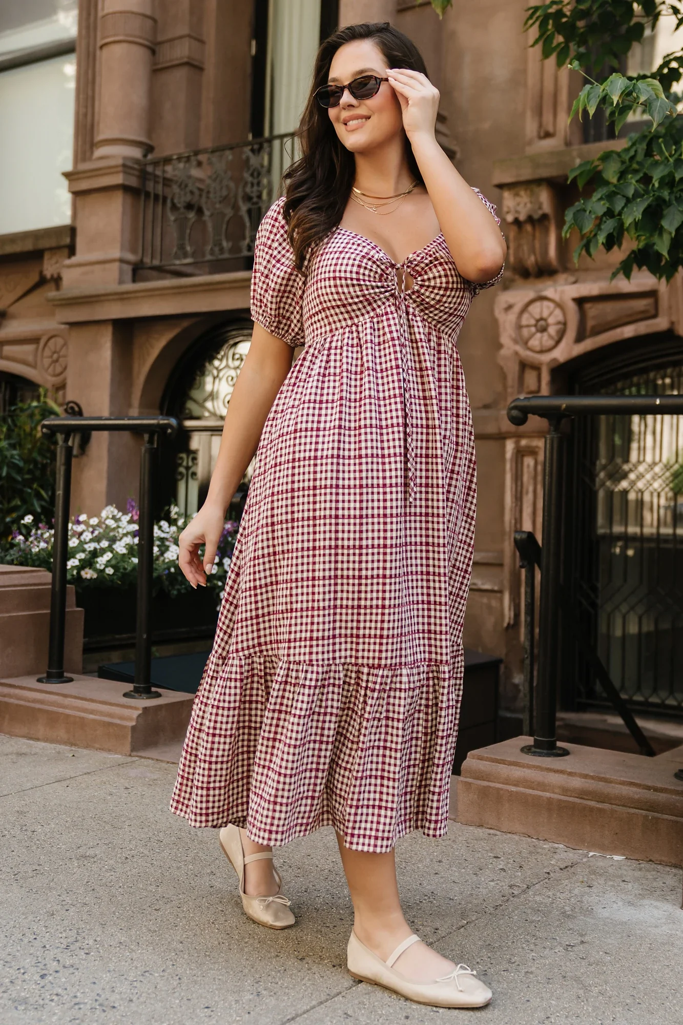 Emerey Sweetheart Midi Dress | Berry Gingham