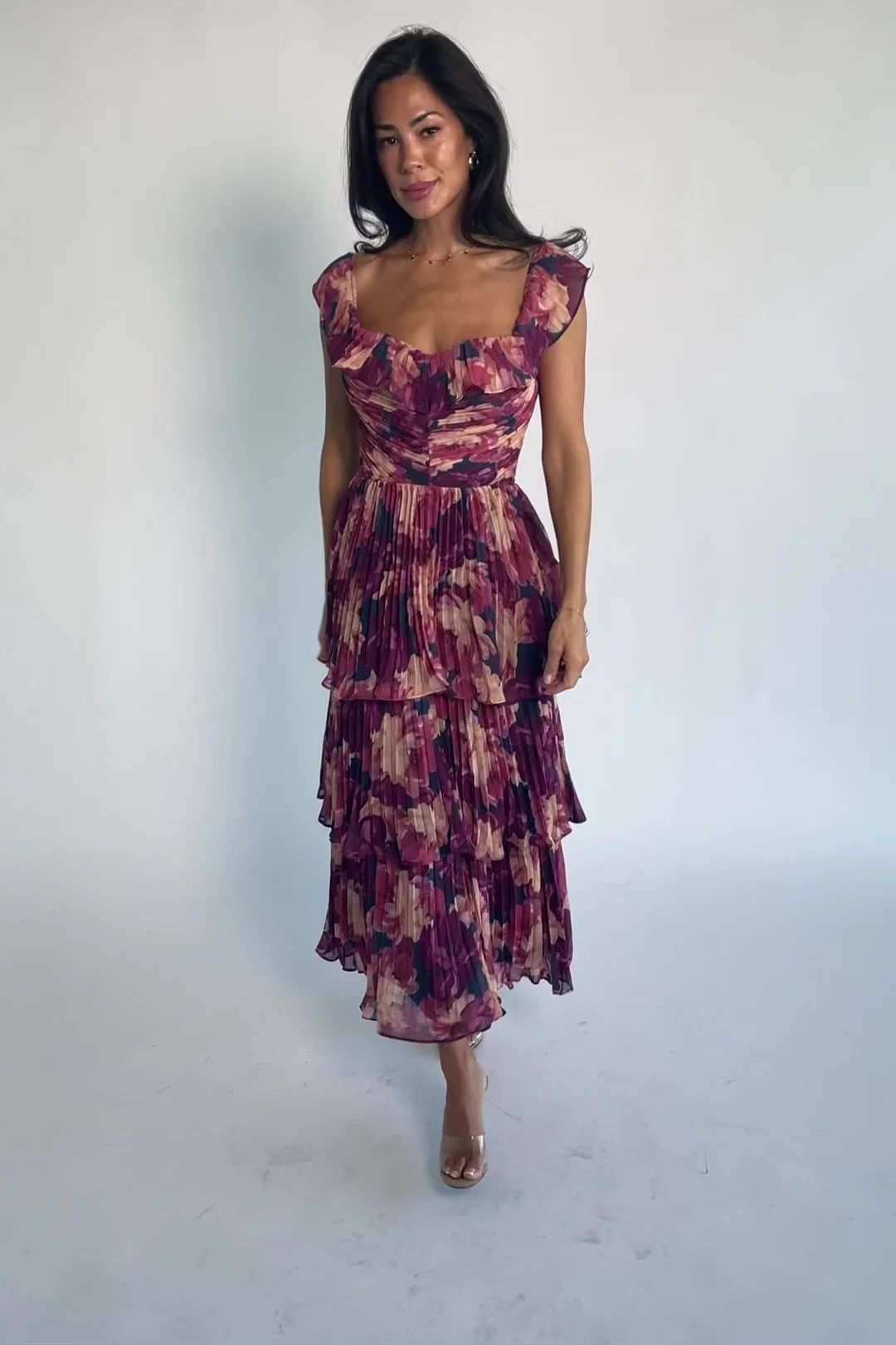 Steinway Pleated Midi Dress | Berry Floral