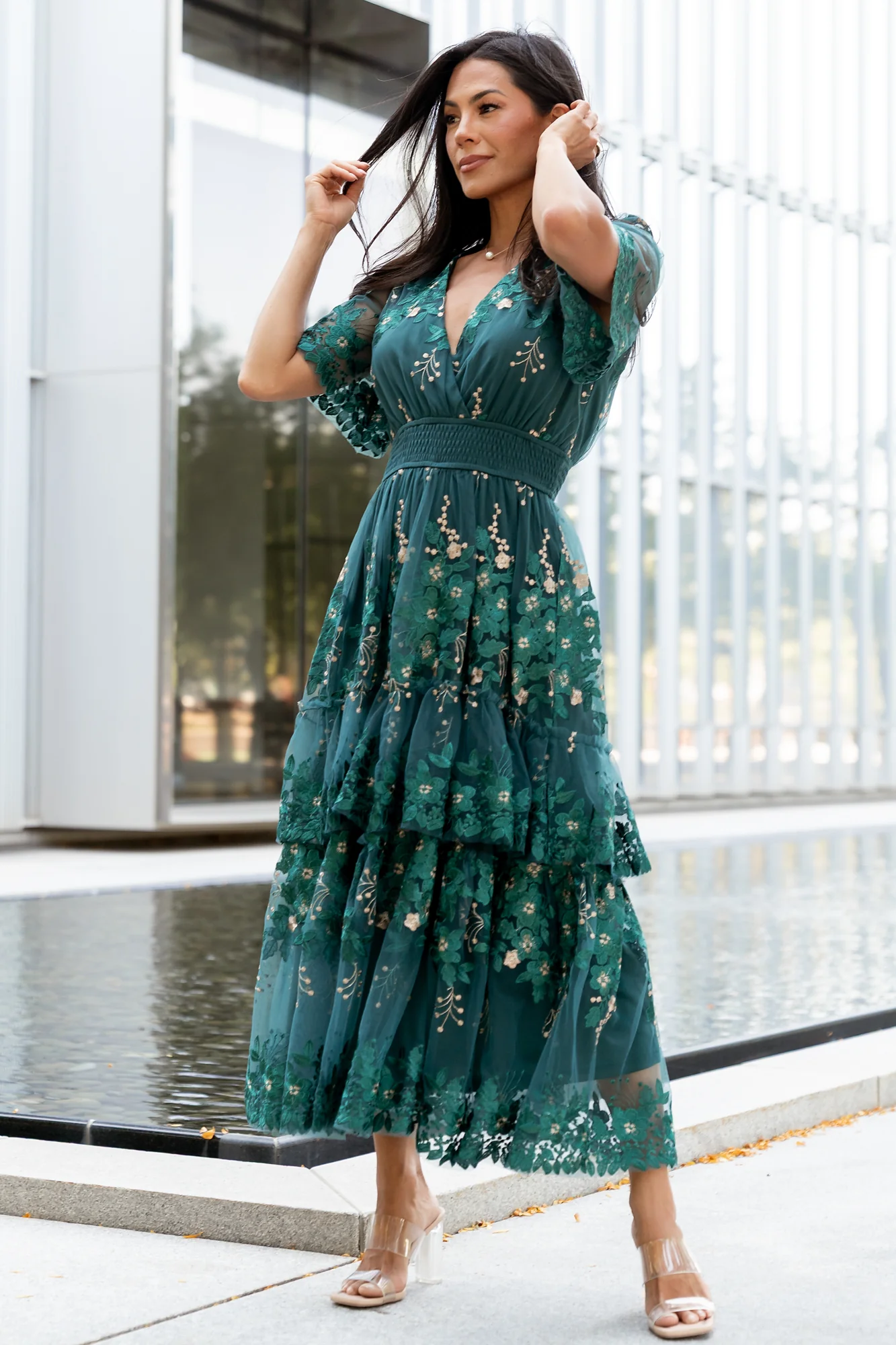 Lotte Midi Dress - Emerald Tulle & Gold