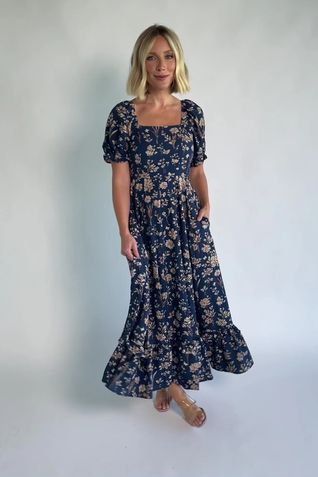 Addison Maxi Dress — Ivory & Blue