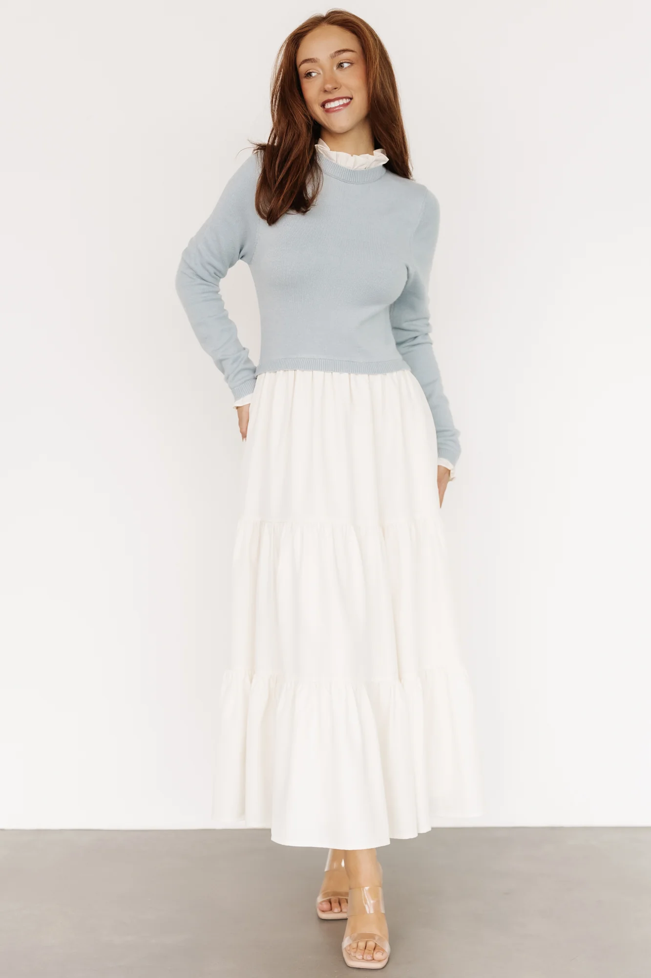 Sophie Sweater Dress — Light Blue & Ivory Maxi