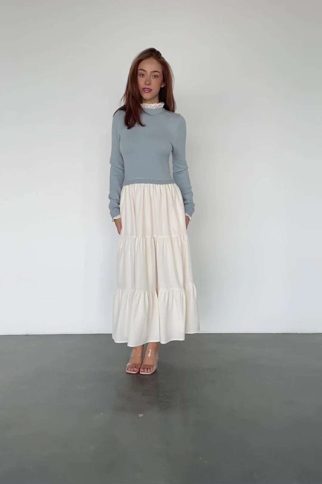 Sophie Sweater Dress — Light Blue & Ivory Maxi