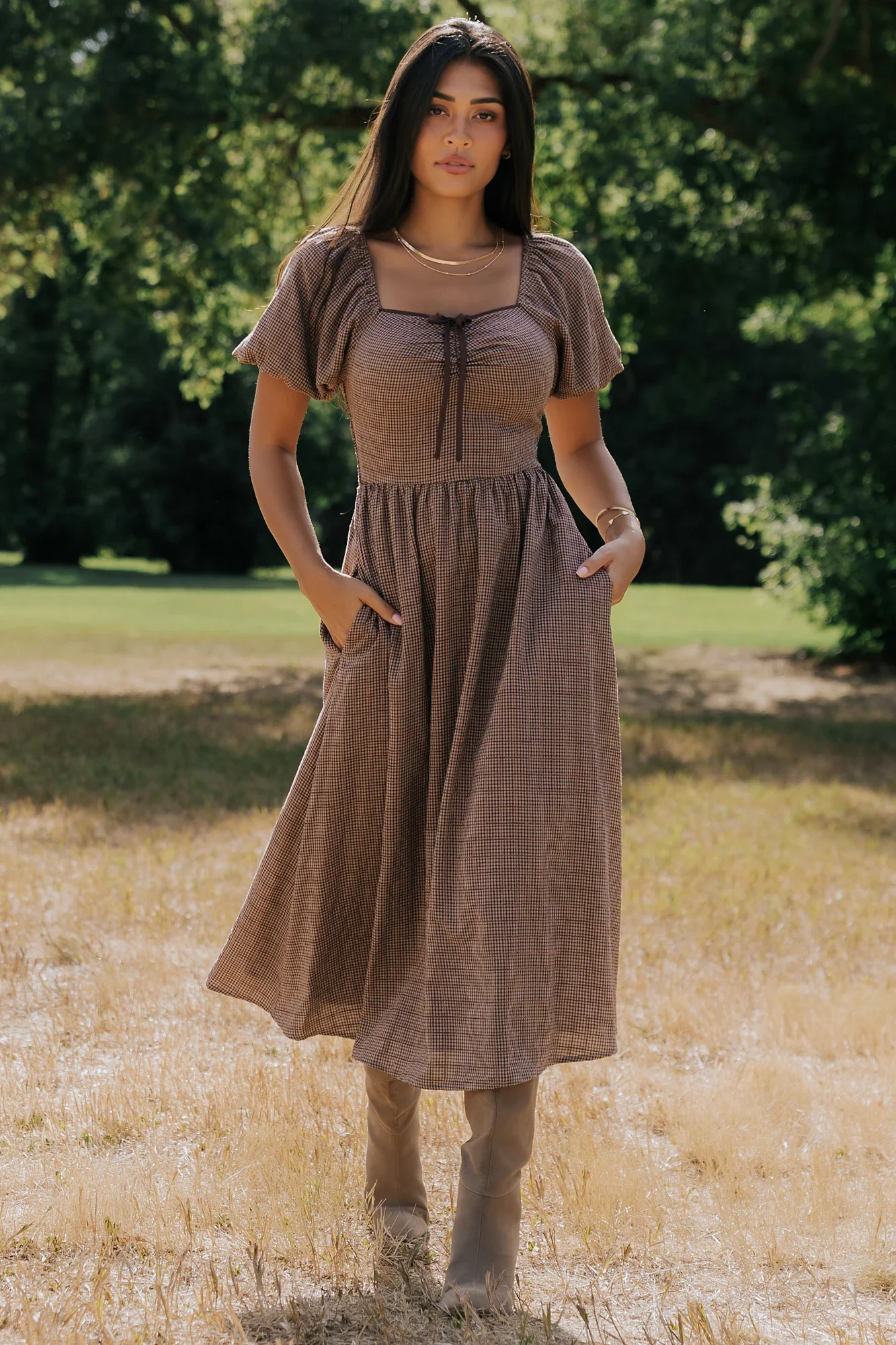 Teddy Gingham Midi Dress | Mocha 15 Teddy Gingham Midi Dress | Mocha