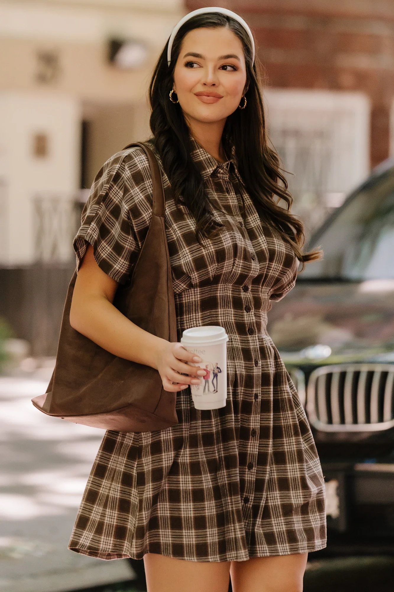 Melrose Plaid Short Dress | Brown 4 Melrose Plaid Short Dress | Brown