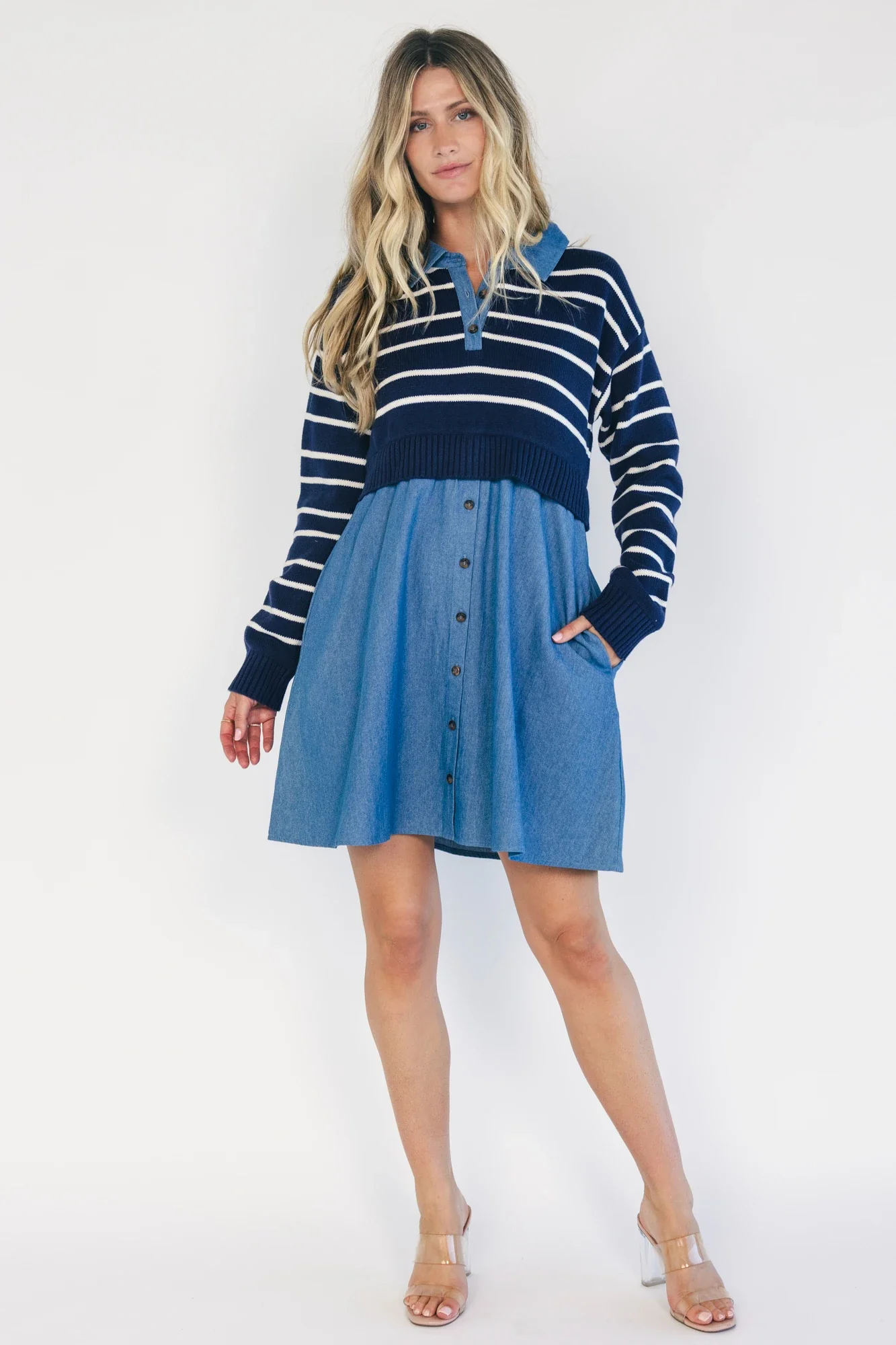 Nicole Striped Sweater Dress | Navy