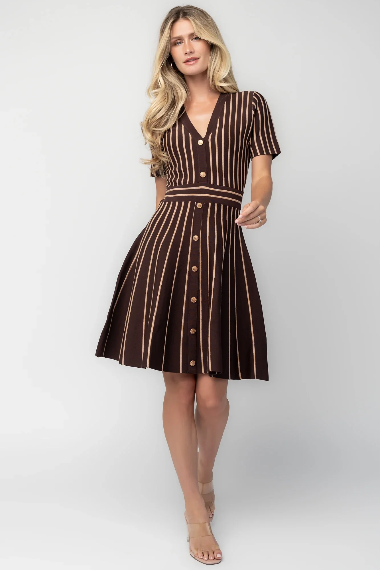 Tate Striped Short Dress | Brown + Beige