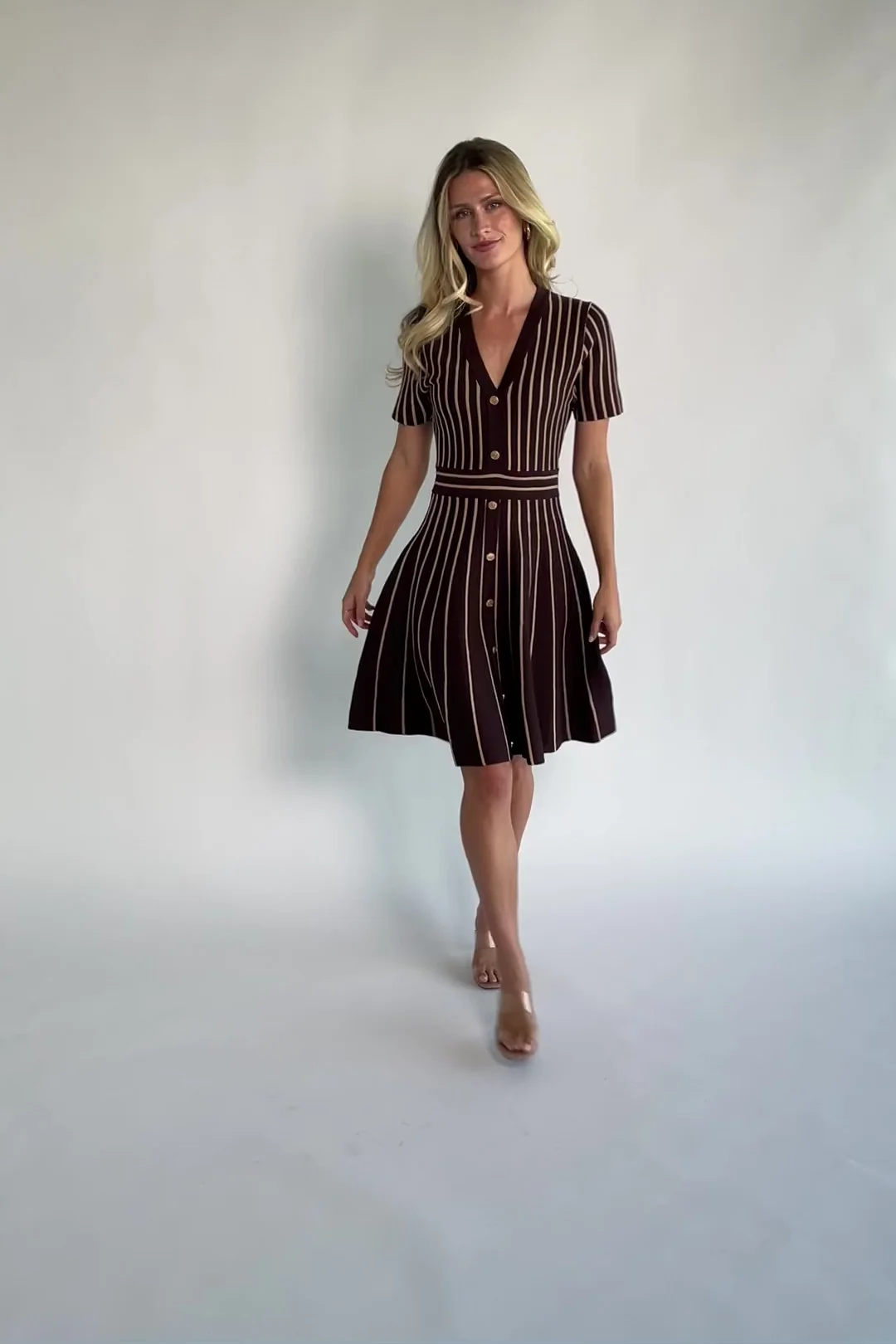 Tate Striped Short Dress | Brown + Beige