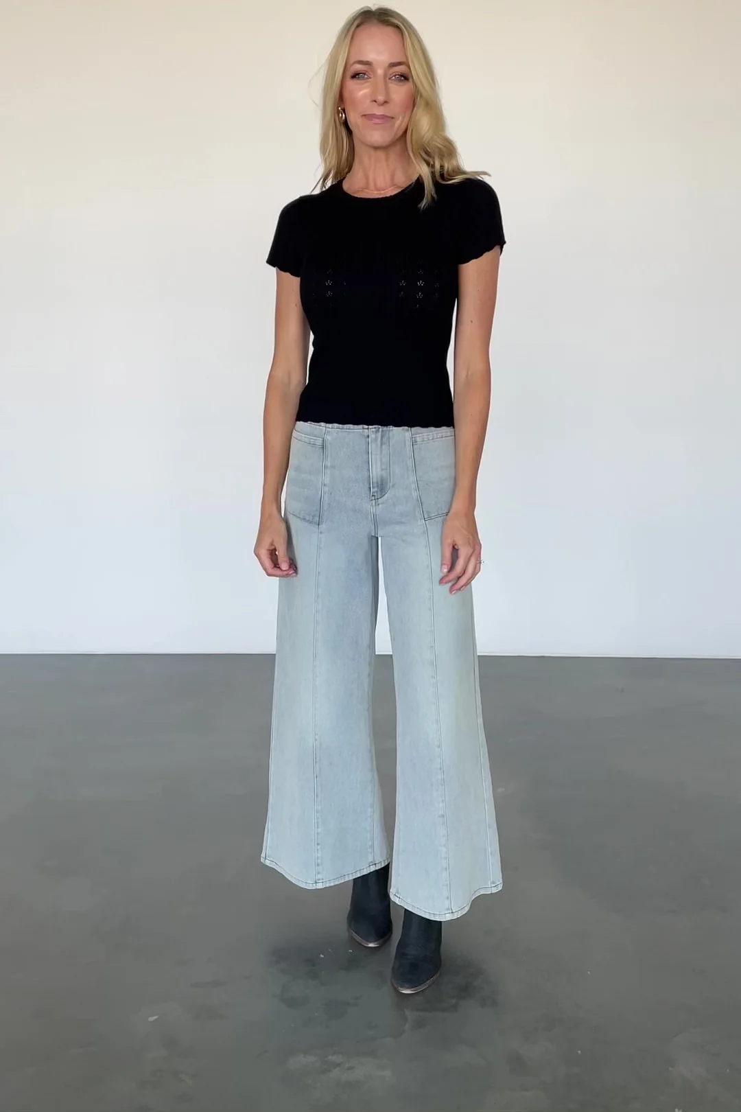 Penny Pointelle Knit Top — Scalloped Black