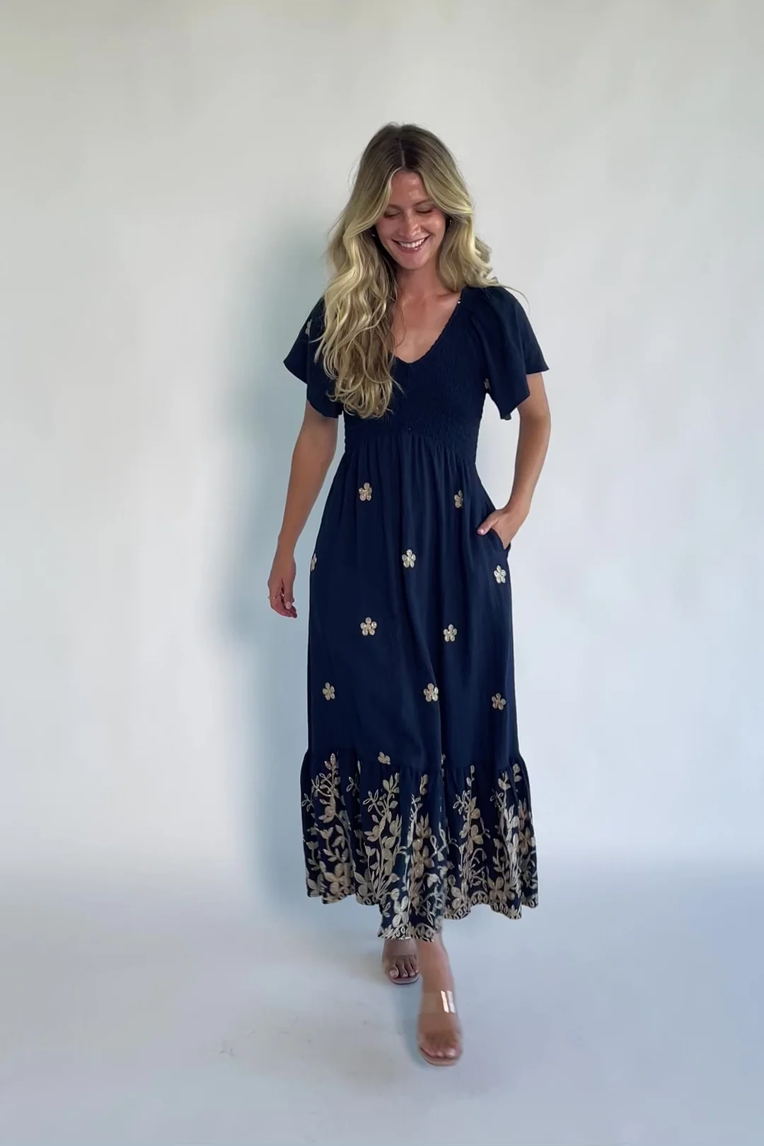 Atlantic Embroidered Maxi Dress | Navy 2 Atlantic Embroidered Maxi Dress | Navy